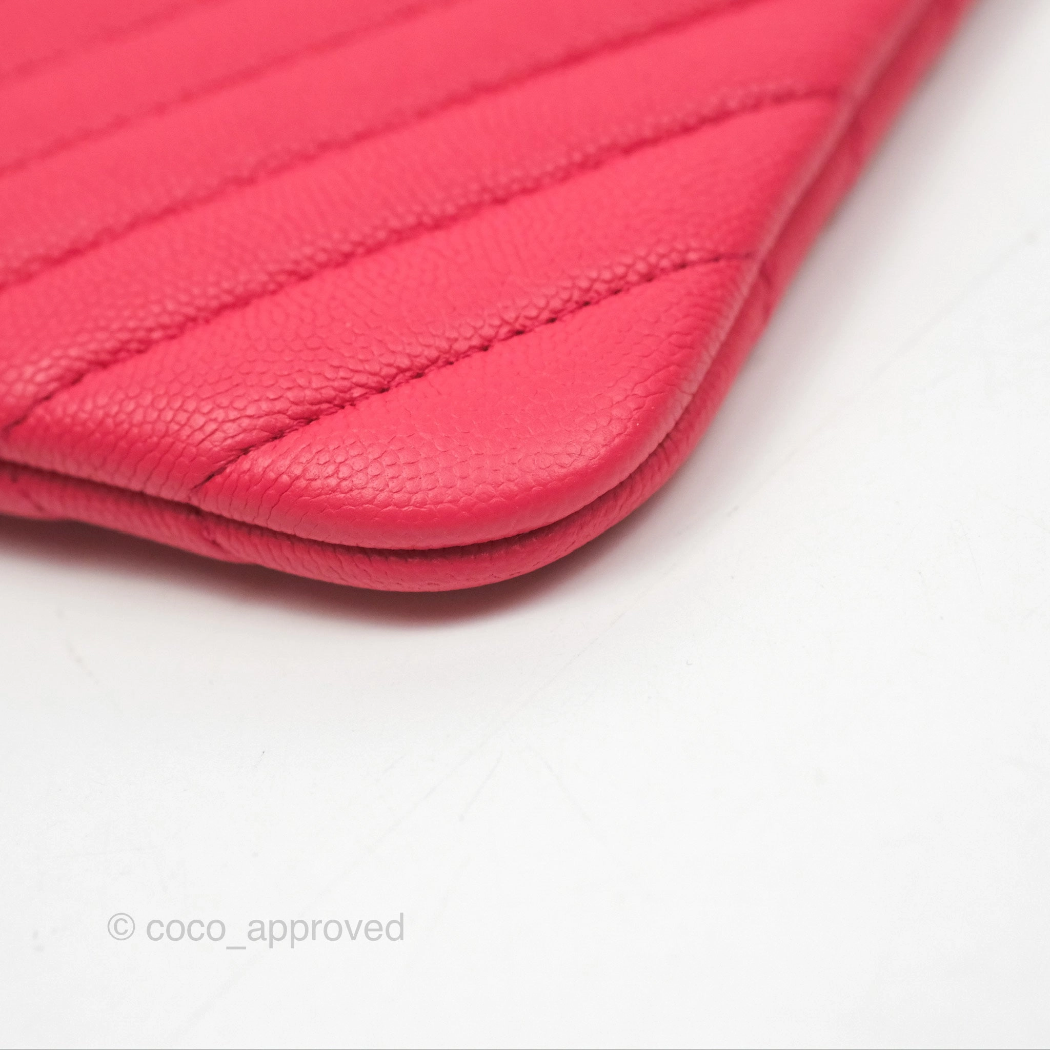 Chanel Large O Case Quilted Chevron Dark Pink Caviar Aged Gold Hardware