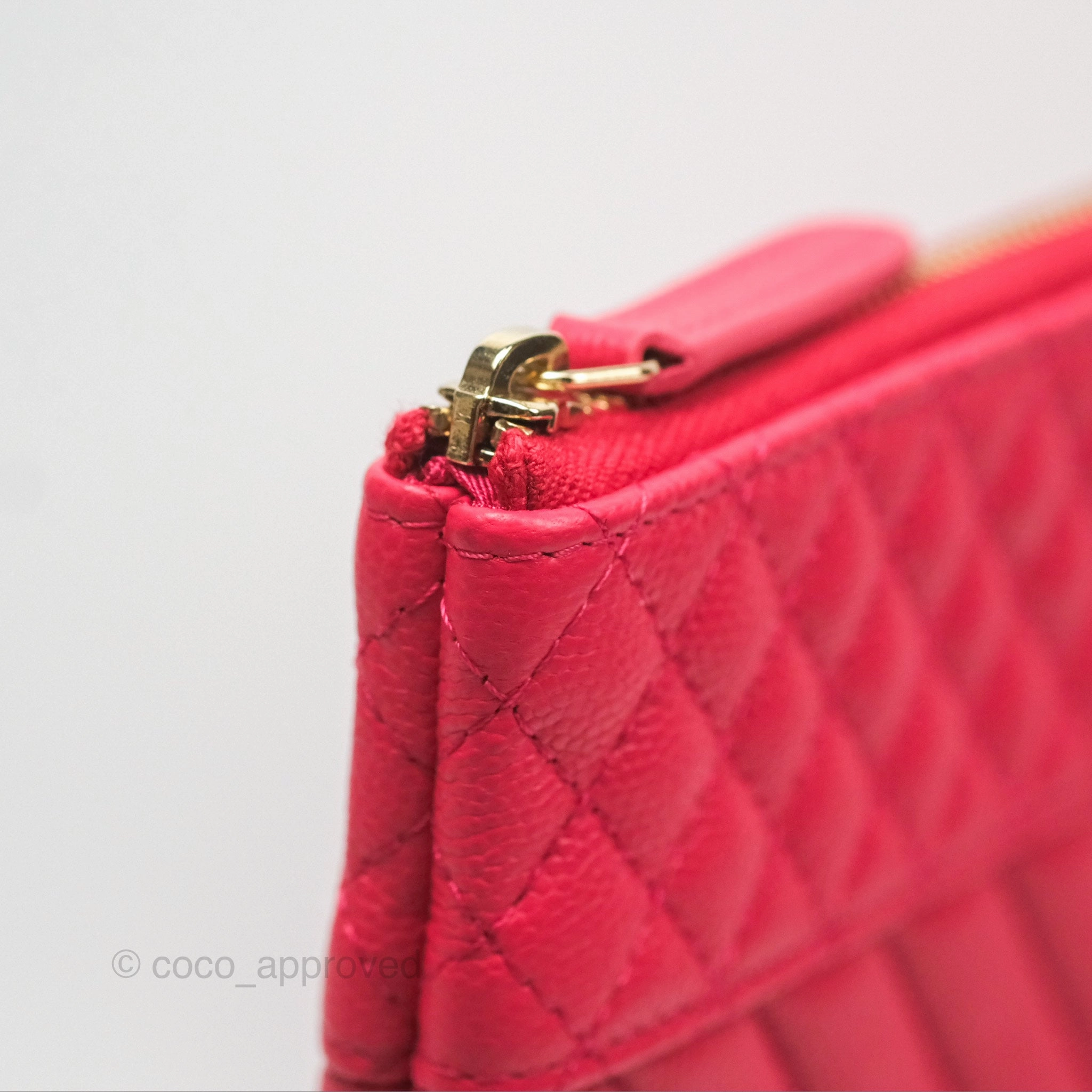 Chanel Large O Case Quilted Chevron Dark Pink Caviar Aged Gold Hardware