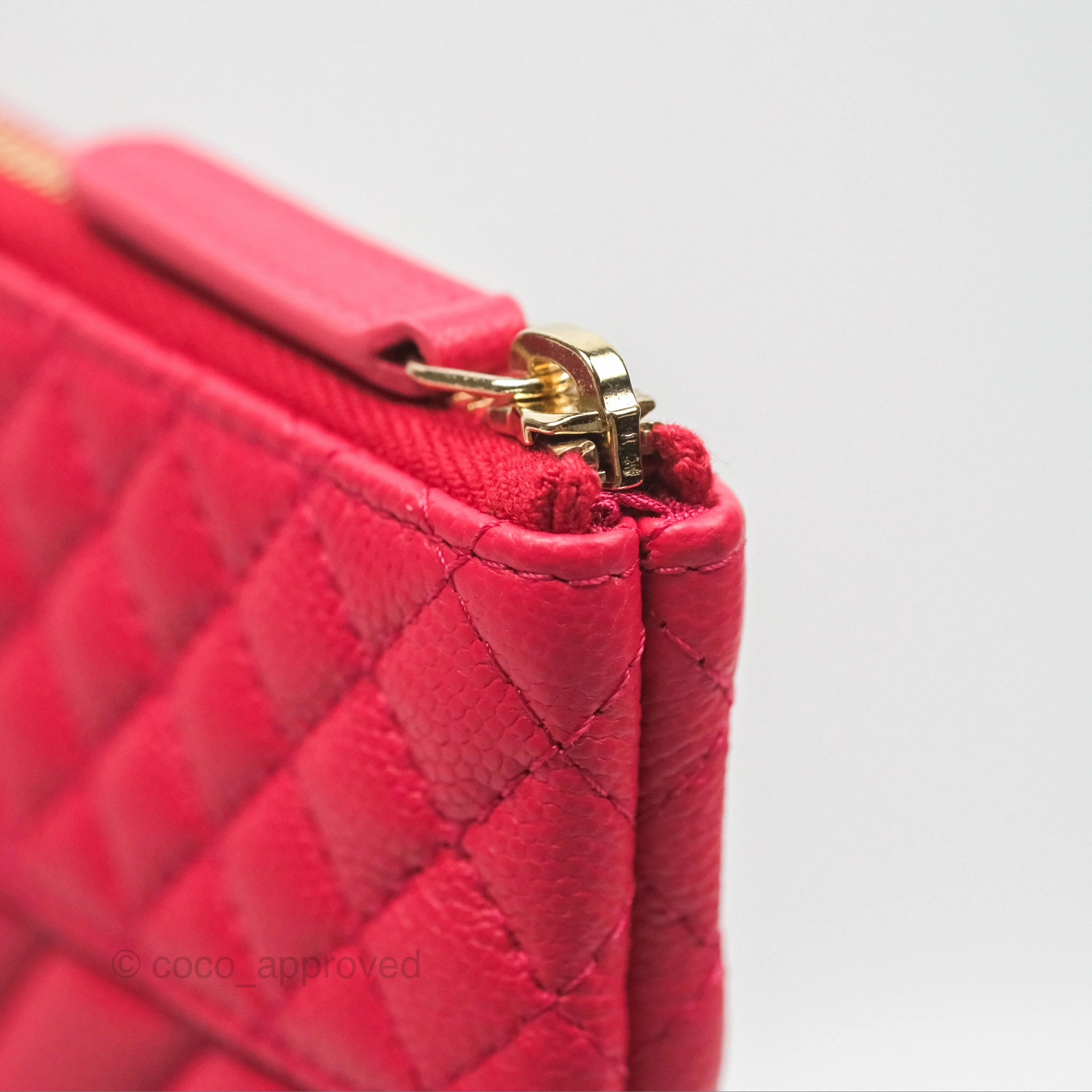 Chanel Large O Case Quilted Chevron Dark Pink Caviar Aged Gold Hardware