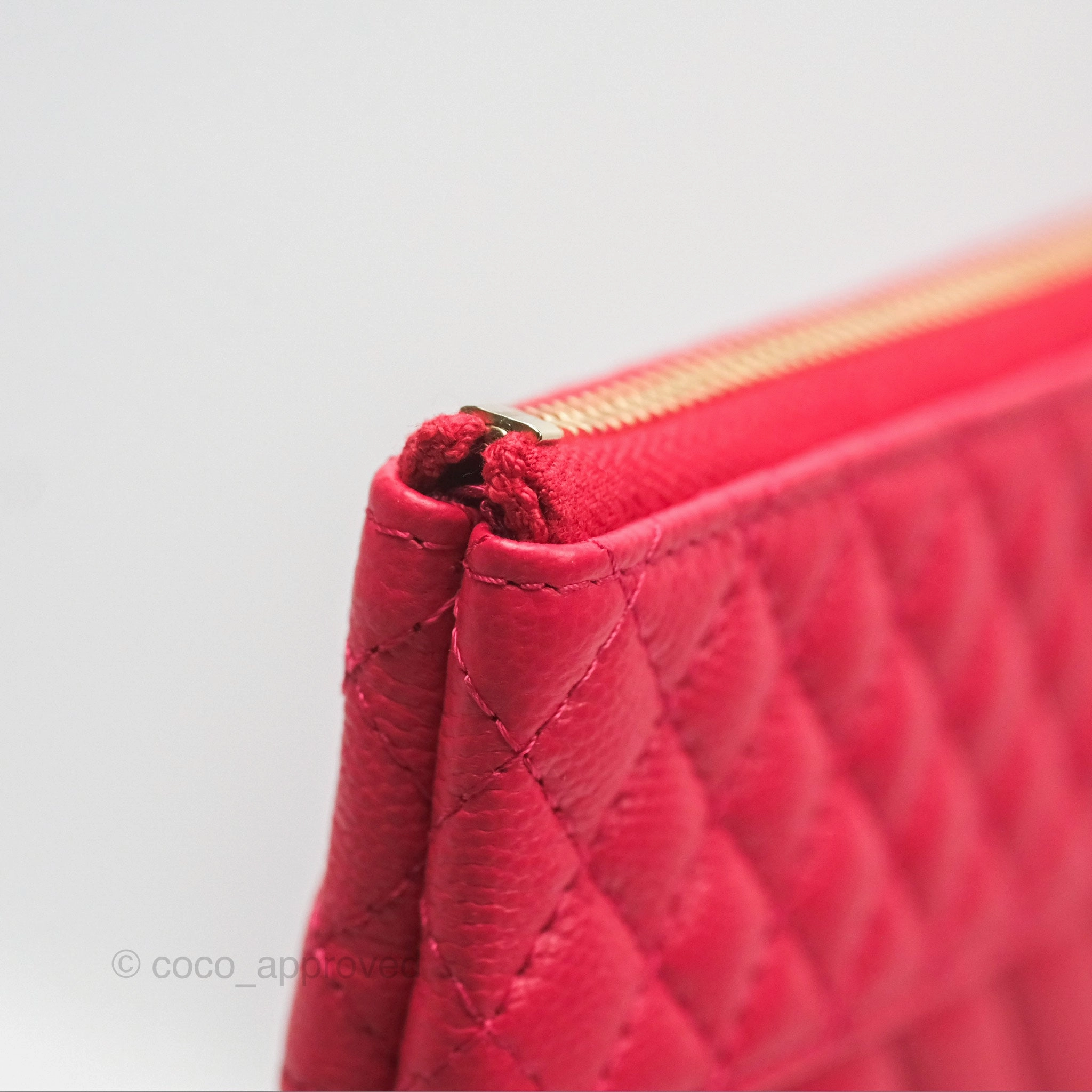 Chanel Large O Case Quilted Chevron Dark Pink Caviar Aged Gold Hardware
