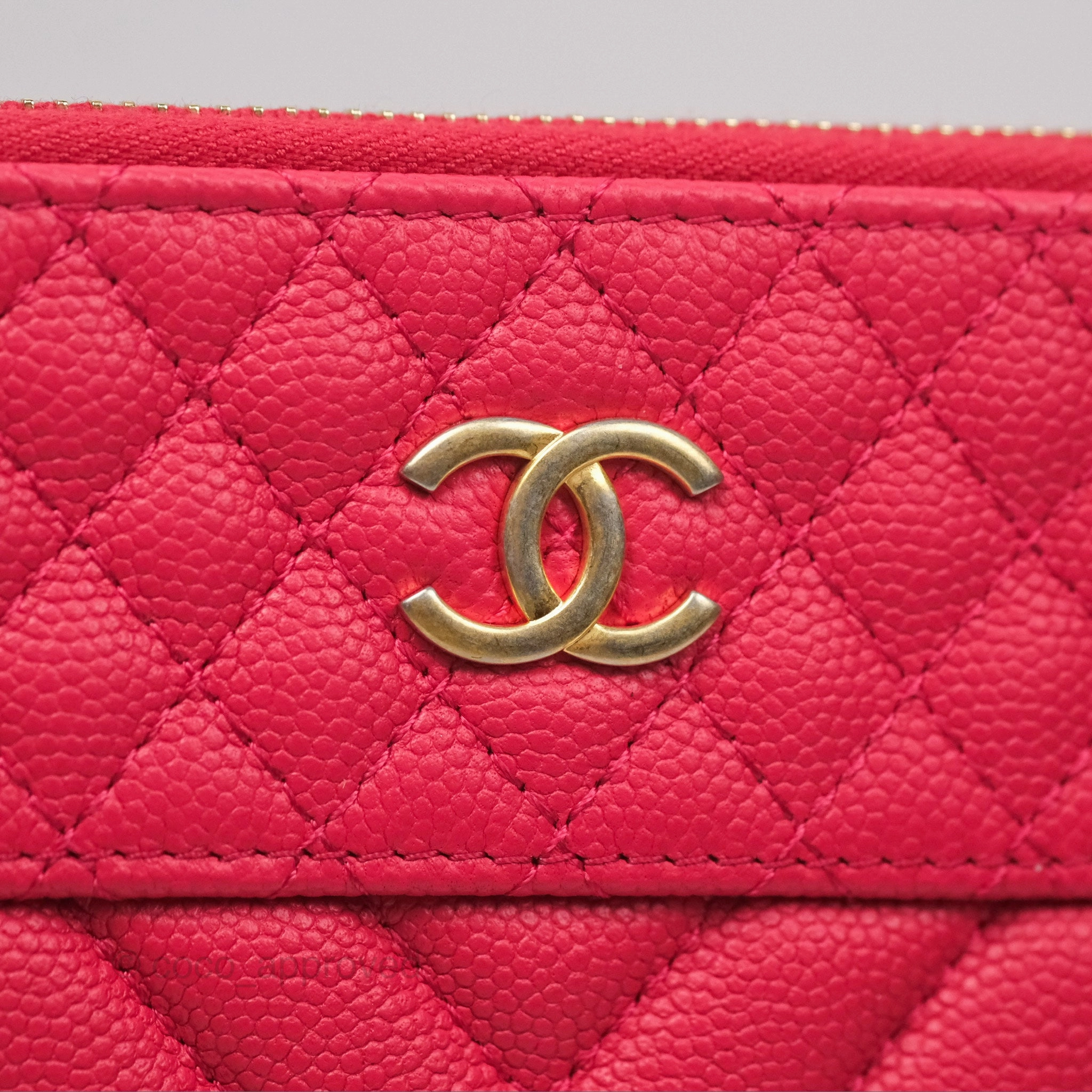 Chanel Large O Case Quilted Chevron Dark Pink Caviar Aged Gold Hardware