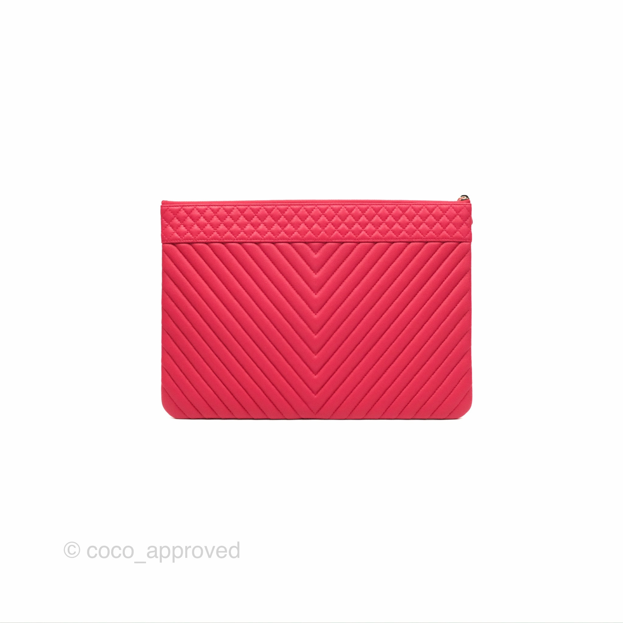 Chanel Large O Case Quilted Chevron Dark Pink Caviar Aged Gold Hardware