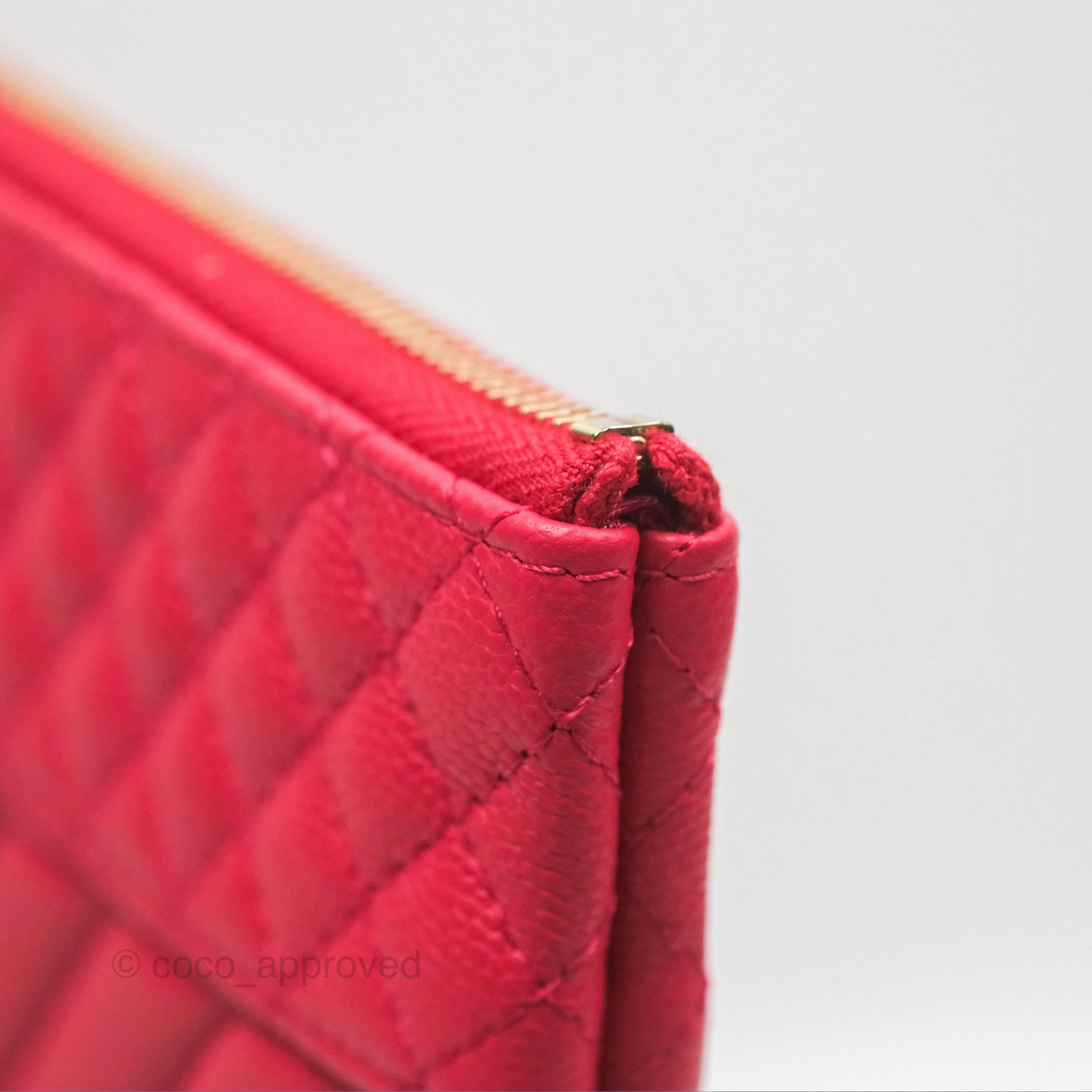 Chanel Large O Case Quilted Chevron Dark Pink Caviar Aged Gold Hardware