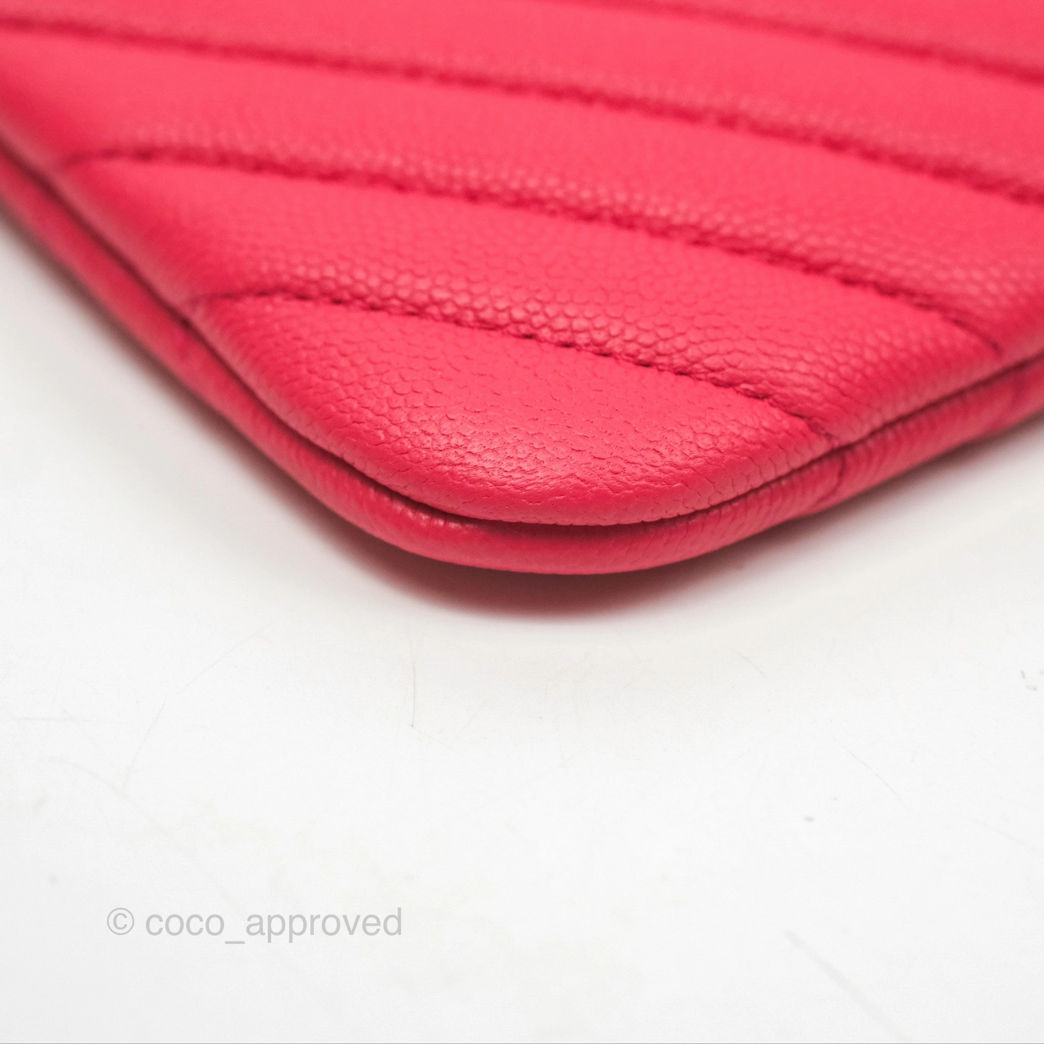 Chanel Large O Case Quilted Chevron Dark Pink Caviar Aged Gold Hardware