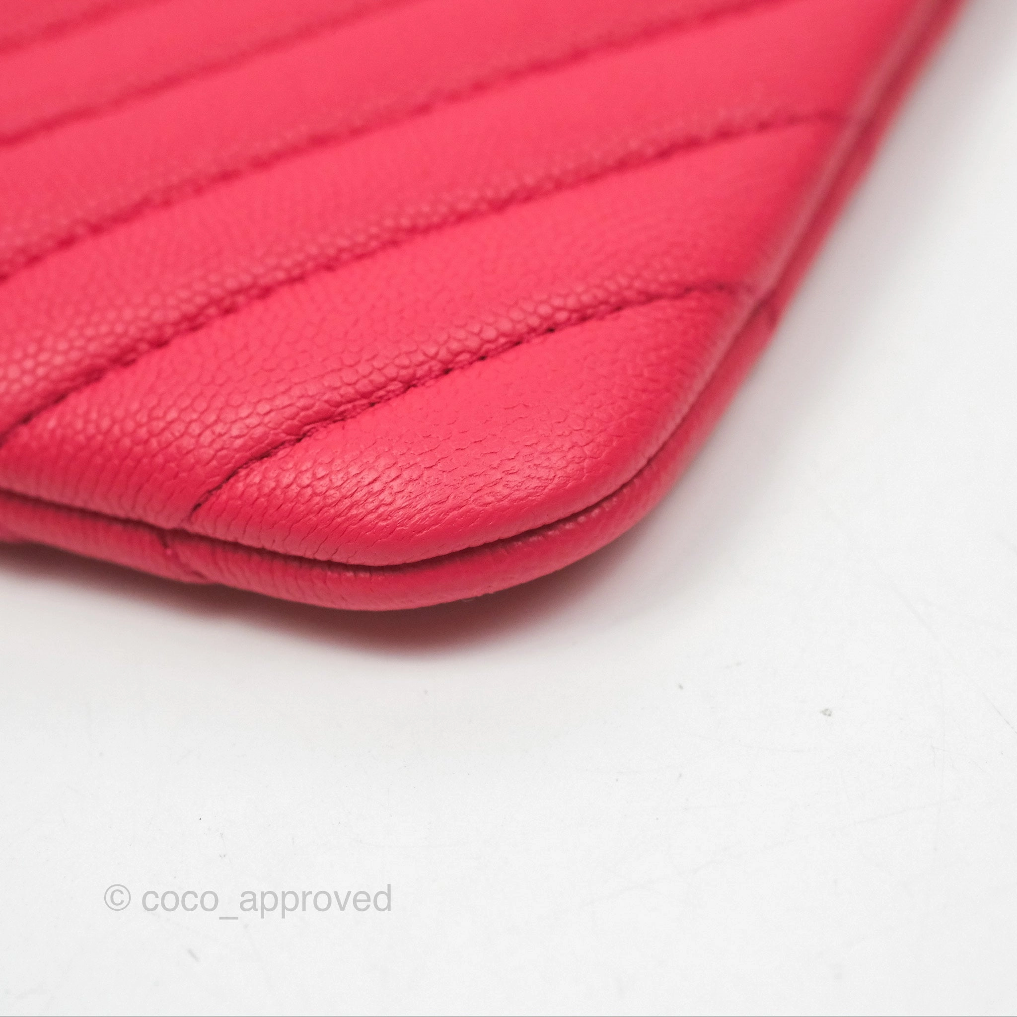 Chanel Large O Case Quilted Chevron Dark Pink Caviar Aged Gold Hardware