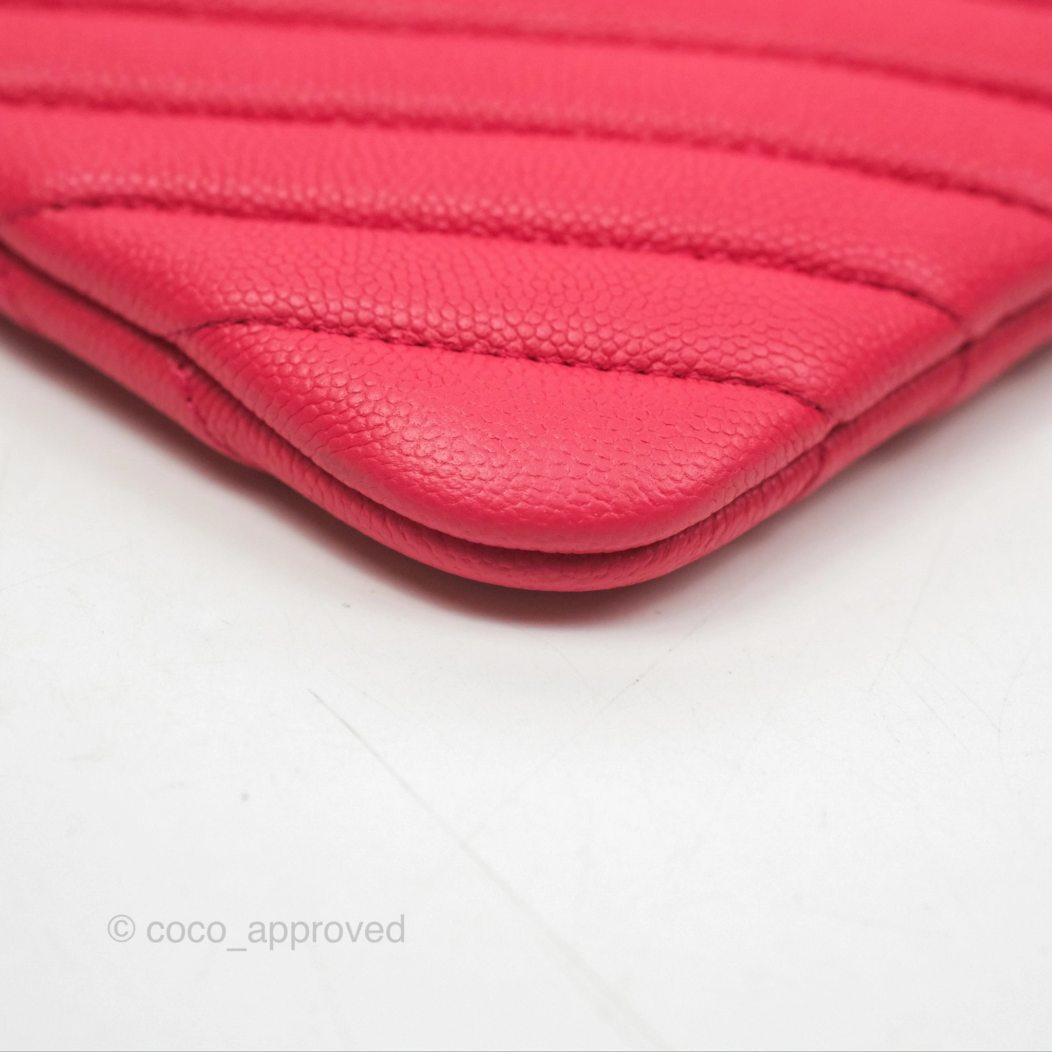 Chanel Large O Case Quilted Chevron Dark Pink Caviar Aged Gold Hardware
