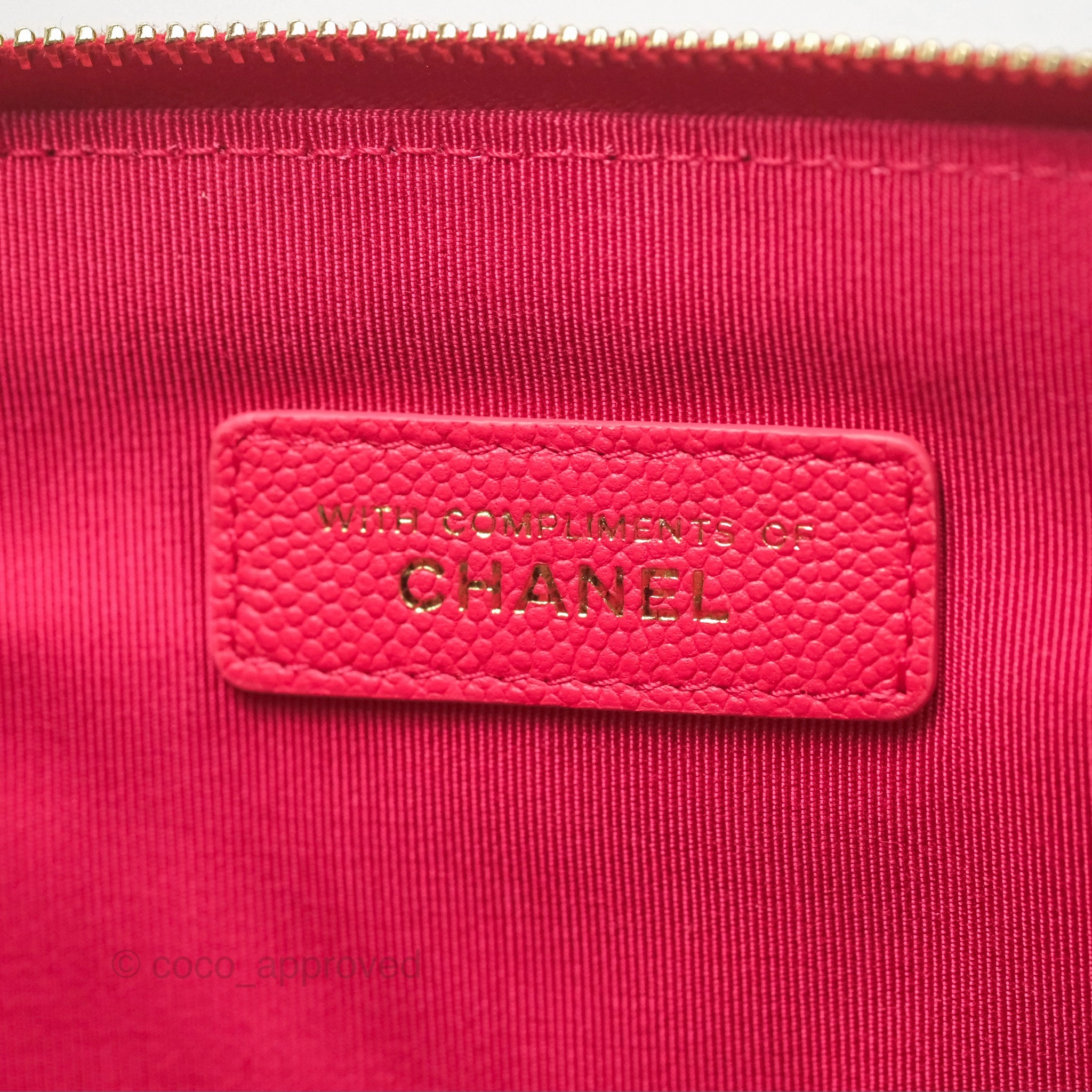 Chanel Large O Case Quilted Chevron Dark Pink Caviar Aged Gold Hardware