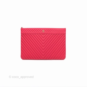 Chanel Large O Case Quilted Chevron Dark Pink Caviar Aged Gold Hardware