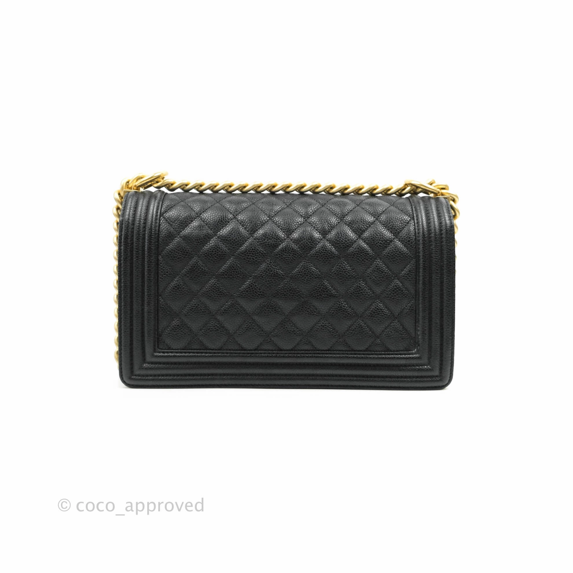 Chanel Medium Boy Quilted Black Caviar Aged Gold Hardware
