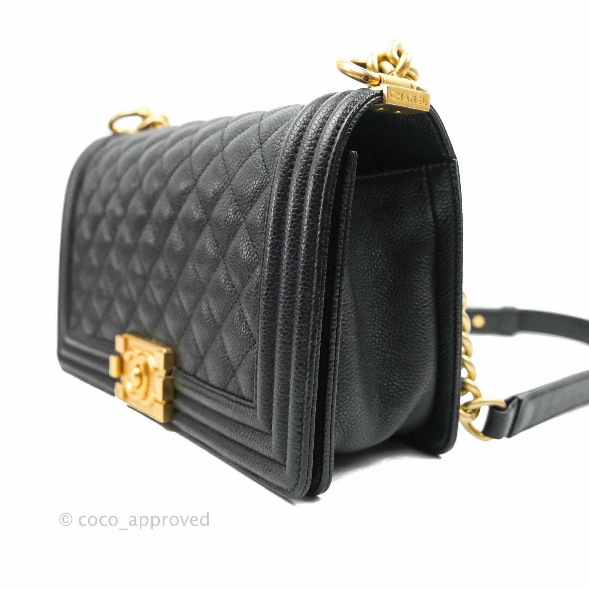 Chanel Medium Boy Quilted Black Caviar Aged Gold Hardware