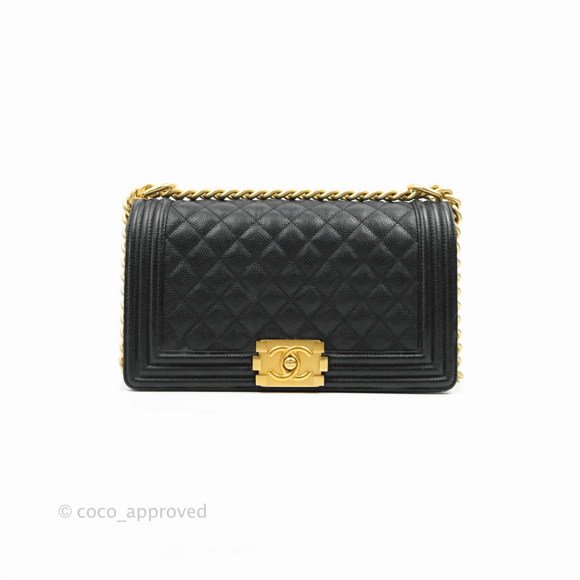 Chanel Medium Boy Quilted Black Caviar Aged Gold Hardware