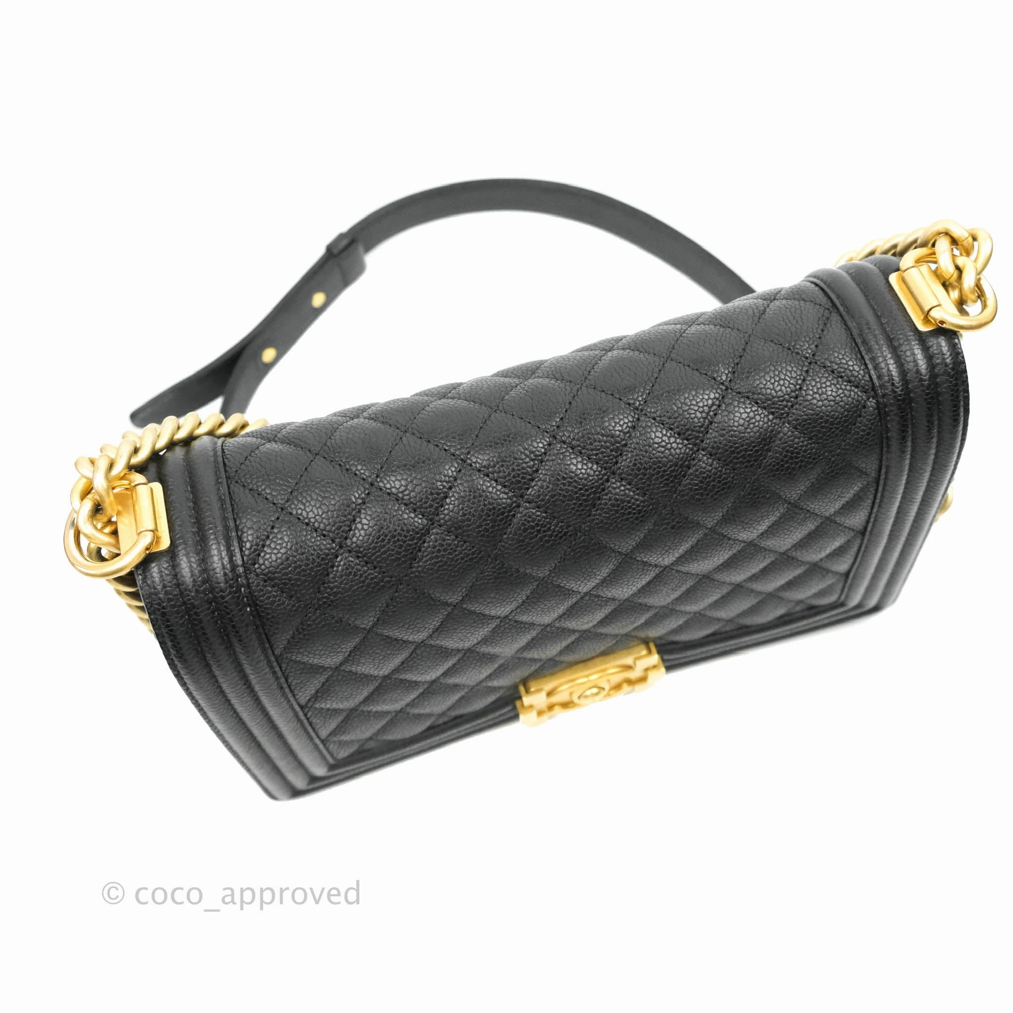Chanel Medium Boy Quilted Black Caviar Aged Gold Hardware