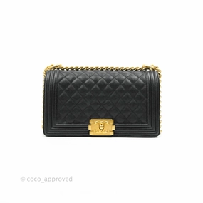Chanel Medium Boy Quilted Black Caviar Aged Gold Hardware