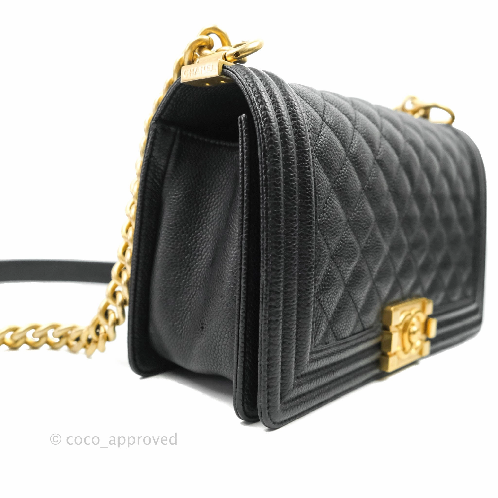 Chanel Medium Boy Quilted Black Caviar Aged Gold Hardware