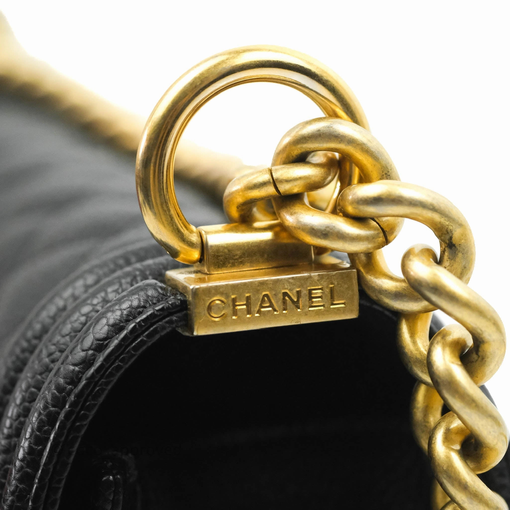 Chanel Medium Boy Quilted Black Caviar Aged Gold Hardware