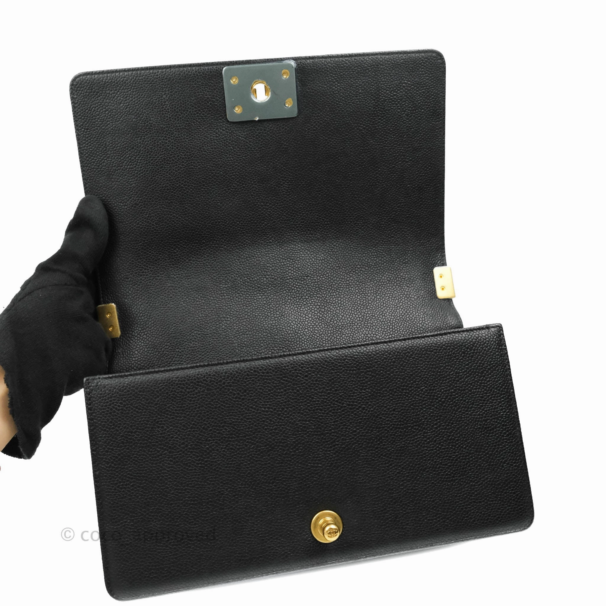 Chanel Medium Boy Quilted Black Caviar Aged Gold Hardware