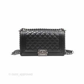 Chanel Medium Boy Quilted Black Caviar Ruthenium Hardware
