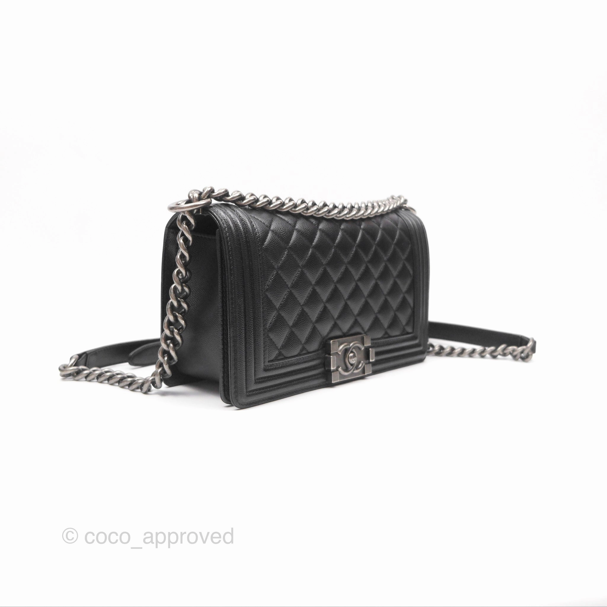 Chanel Medium Boy Quilted Black Caviar Ruthenium Hardware