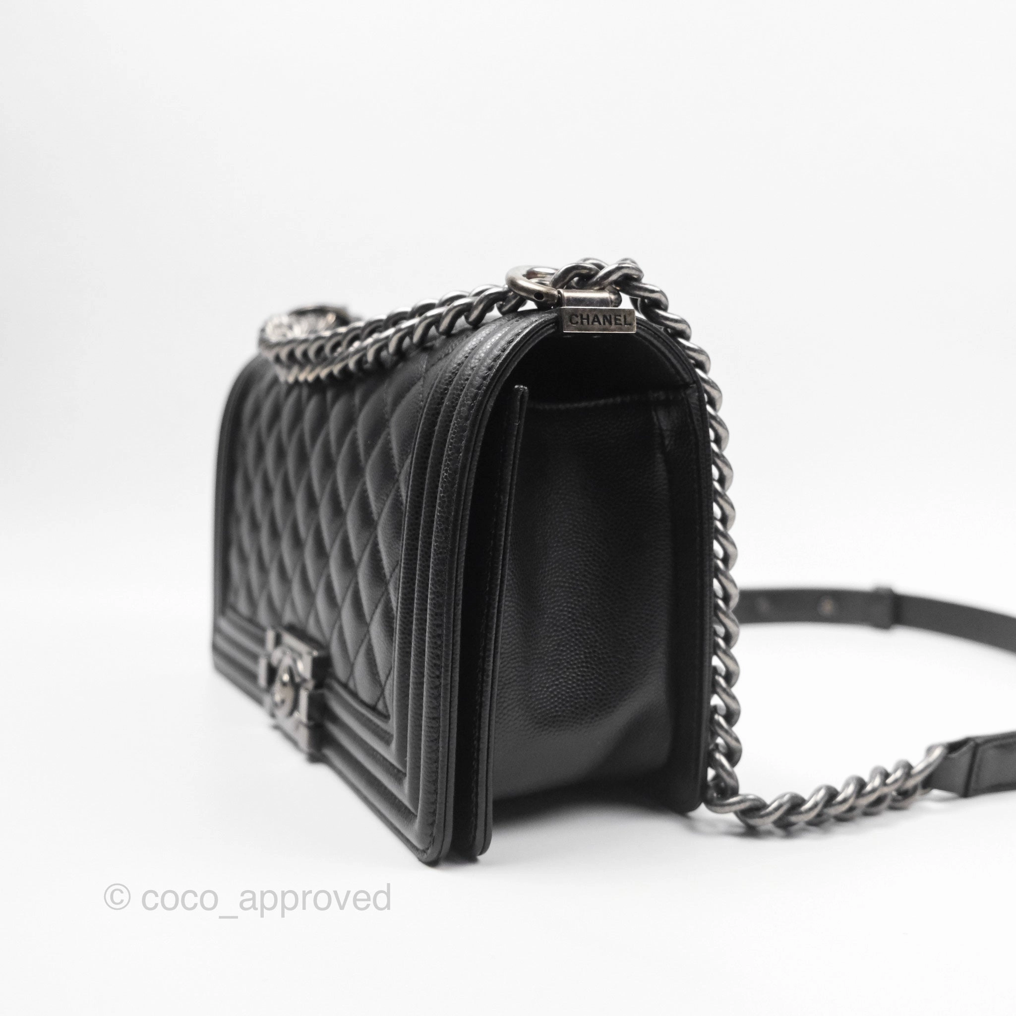 Chanel Medium Boy Quilted Black Caviar Ruthenium Hardware