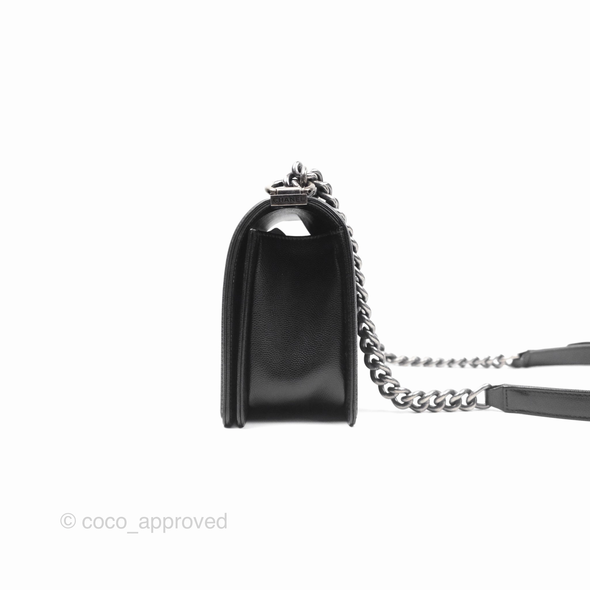 Chanel Medium Boy Quilted Black Caviar Ruthenium Hardware