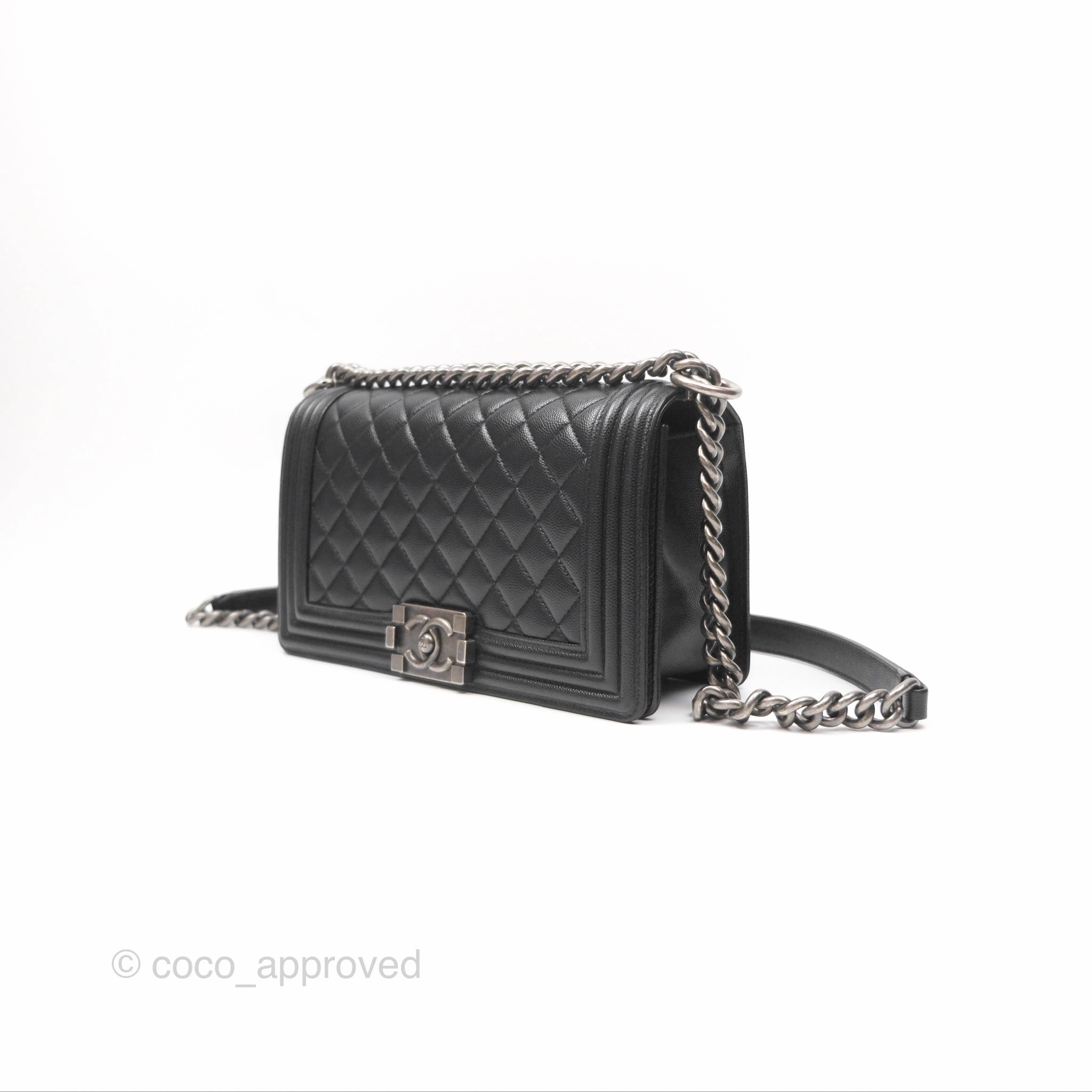 Chanel Medium Boy Quilted Black Caviar Ruthenium Hardware