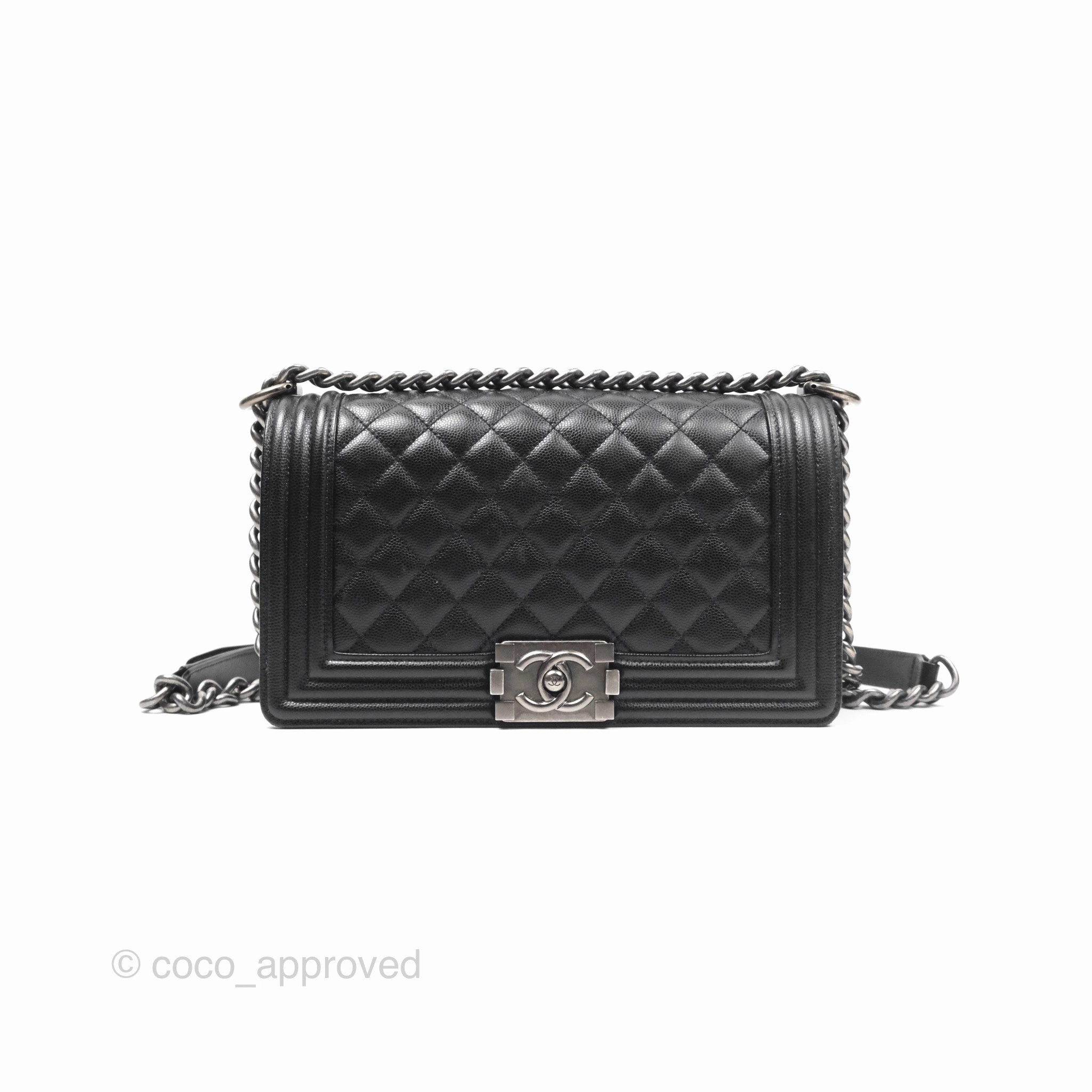Chanel Medium Boy Quilted Black Caviar Ruthenium Hardware