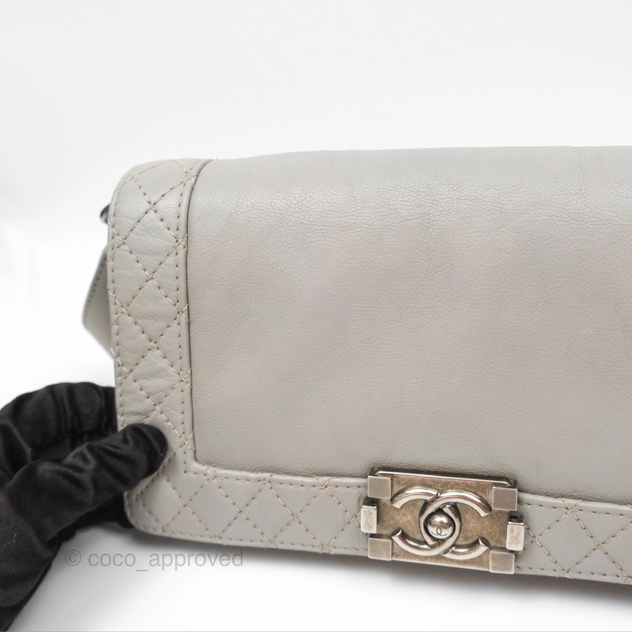 Chanel Medium Boy Reverso Flap Light Grey Calfskin Ruthenium Hardware