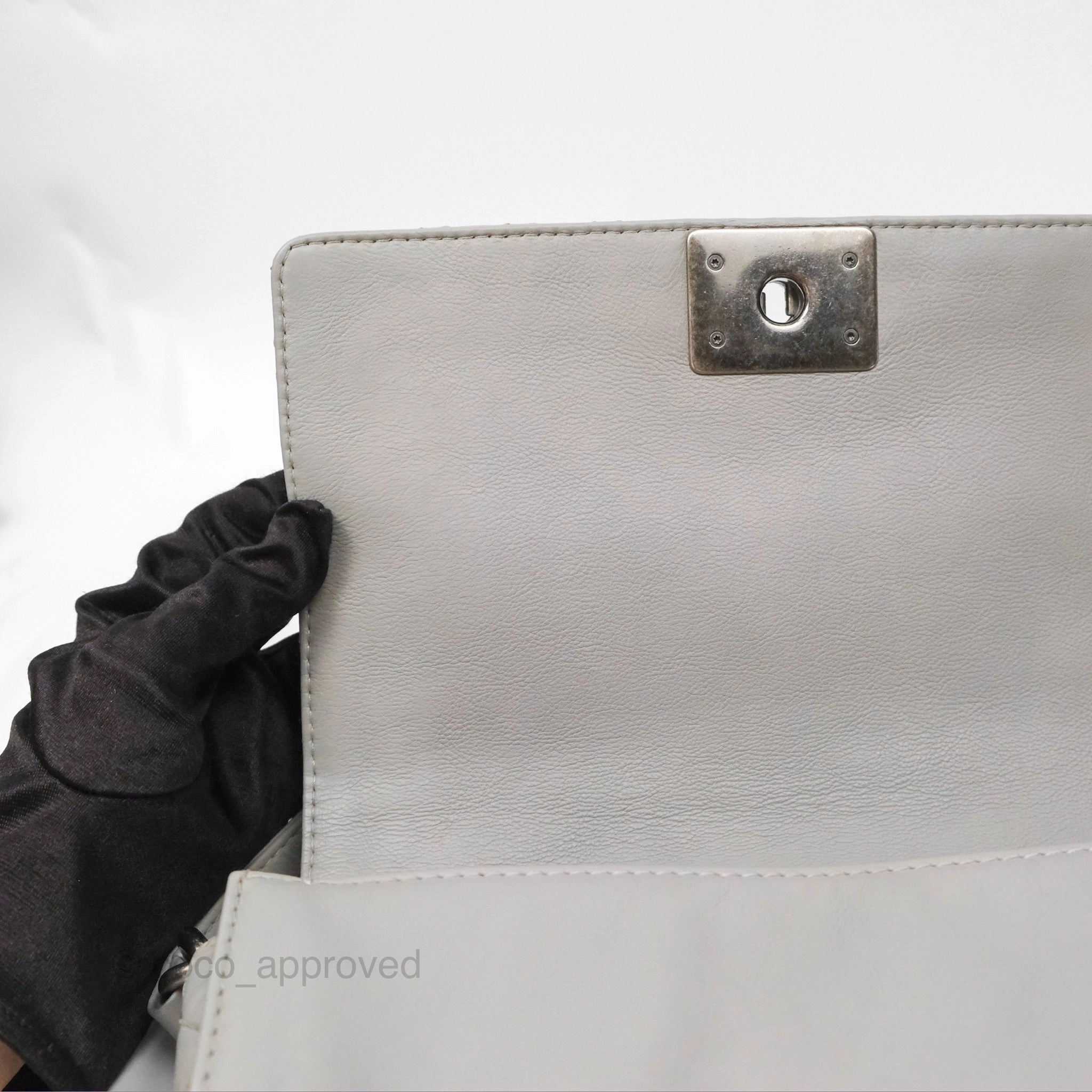 Chanel Medium Boy Reverso Flap Light Grey Calfskin Ruthenium Hardware