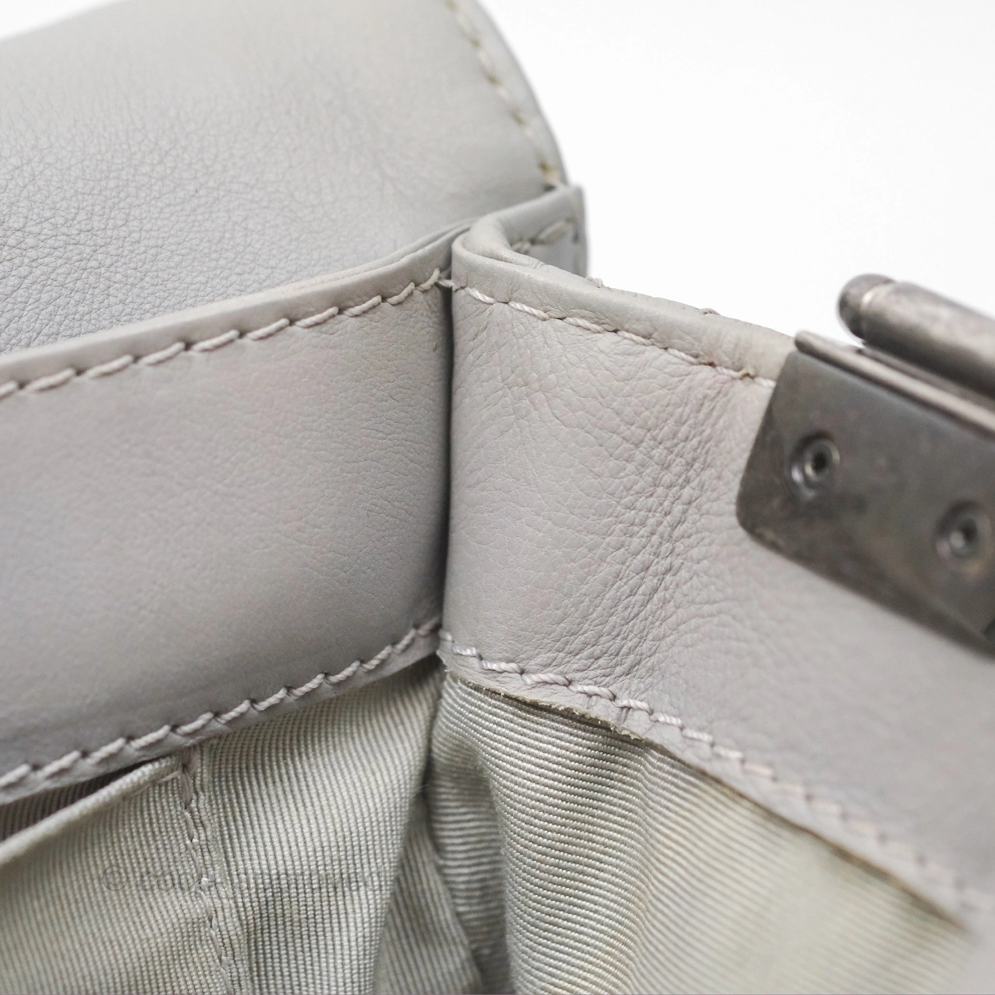 Chanel Medium Boy Reverso Flap Light Grey Calfskin Ruthenium Hardware