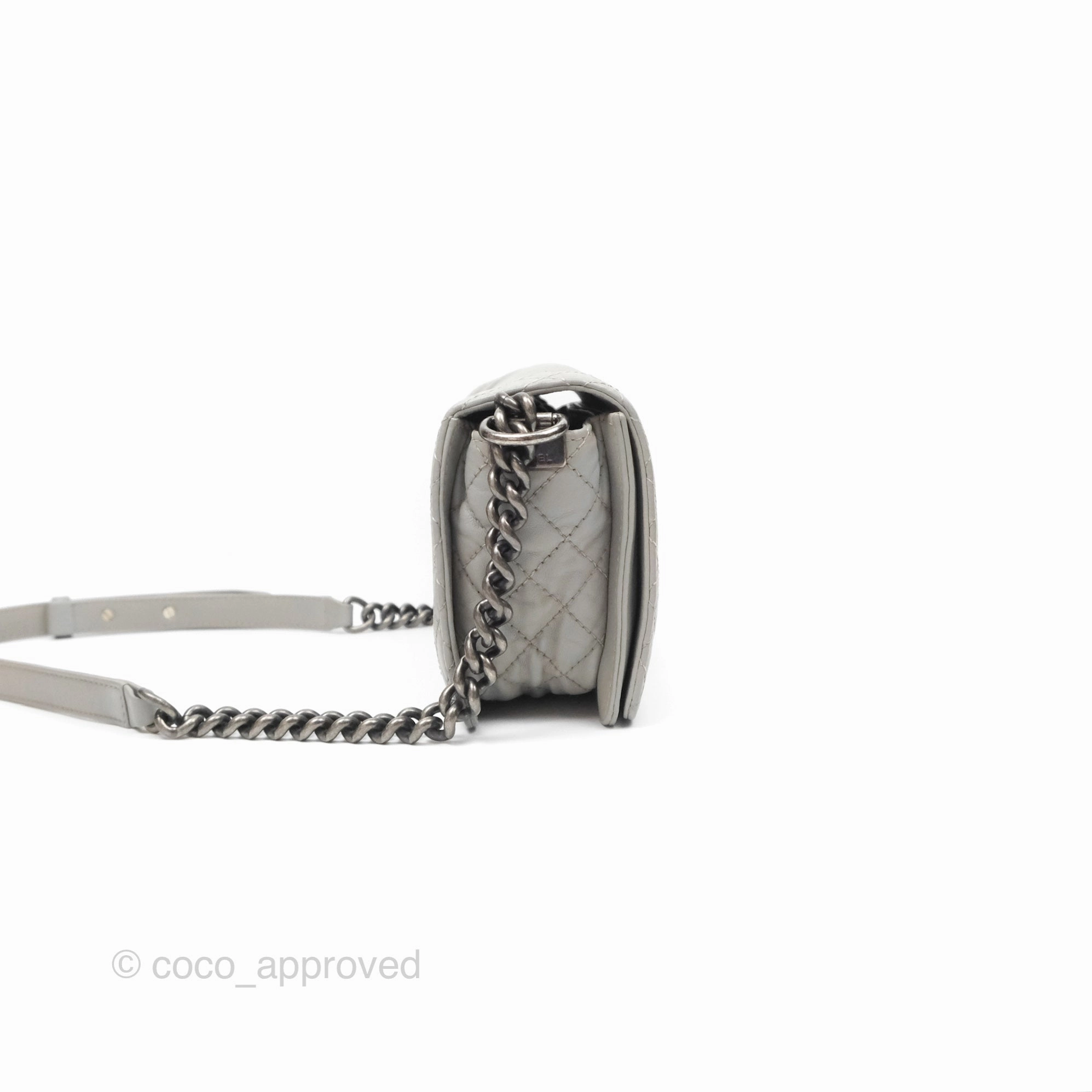 Chanel Medium Boy Reverso Flap Light Grey Calfskin Ruthenium Hardware