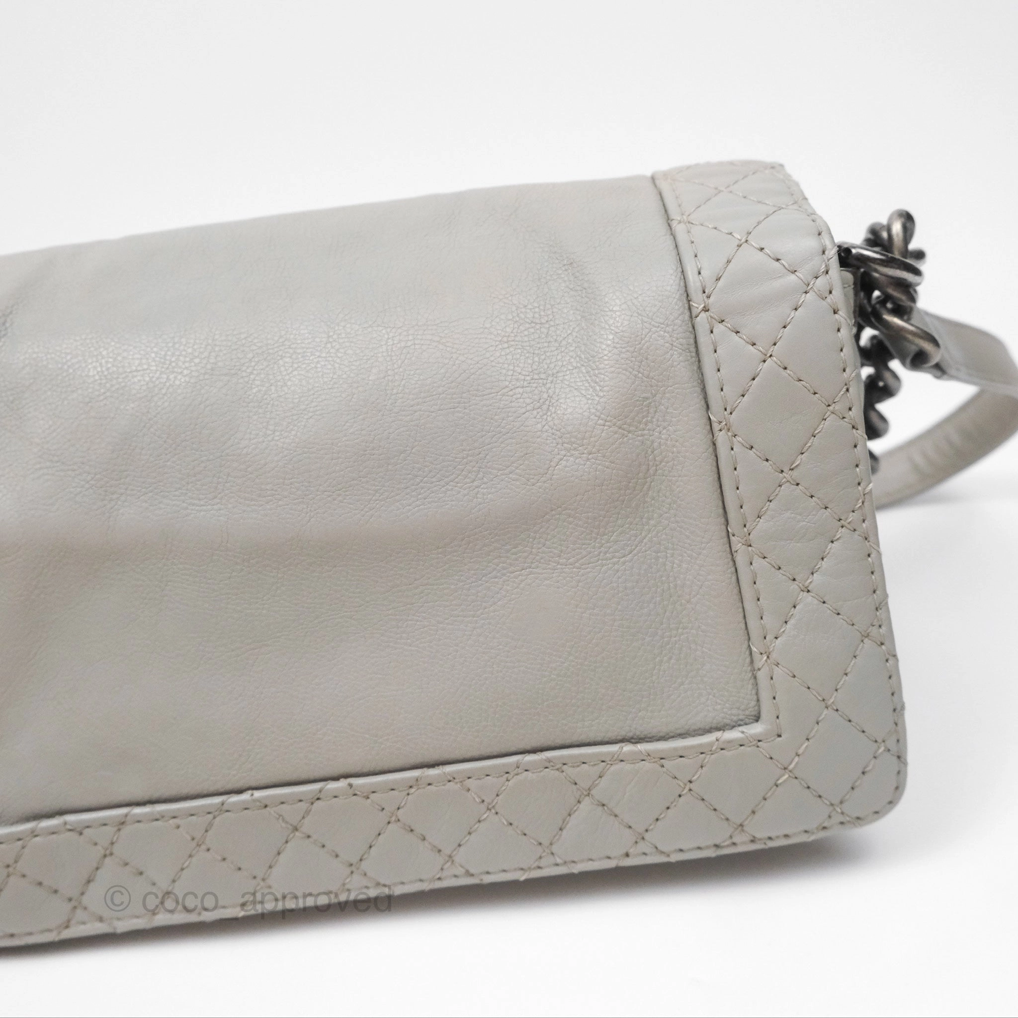 Chanel Medium Boy Reverso Flap Light Grey Calfskin Ruthenium Hardware