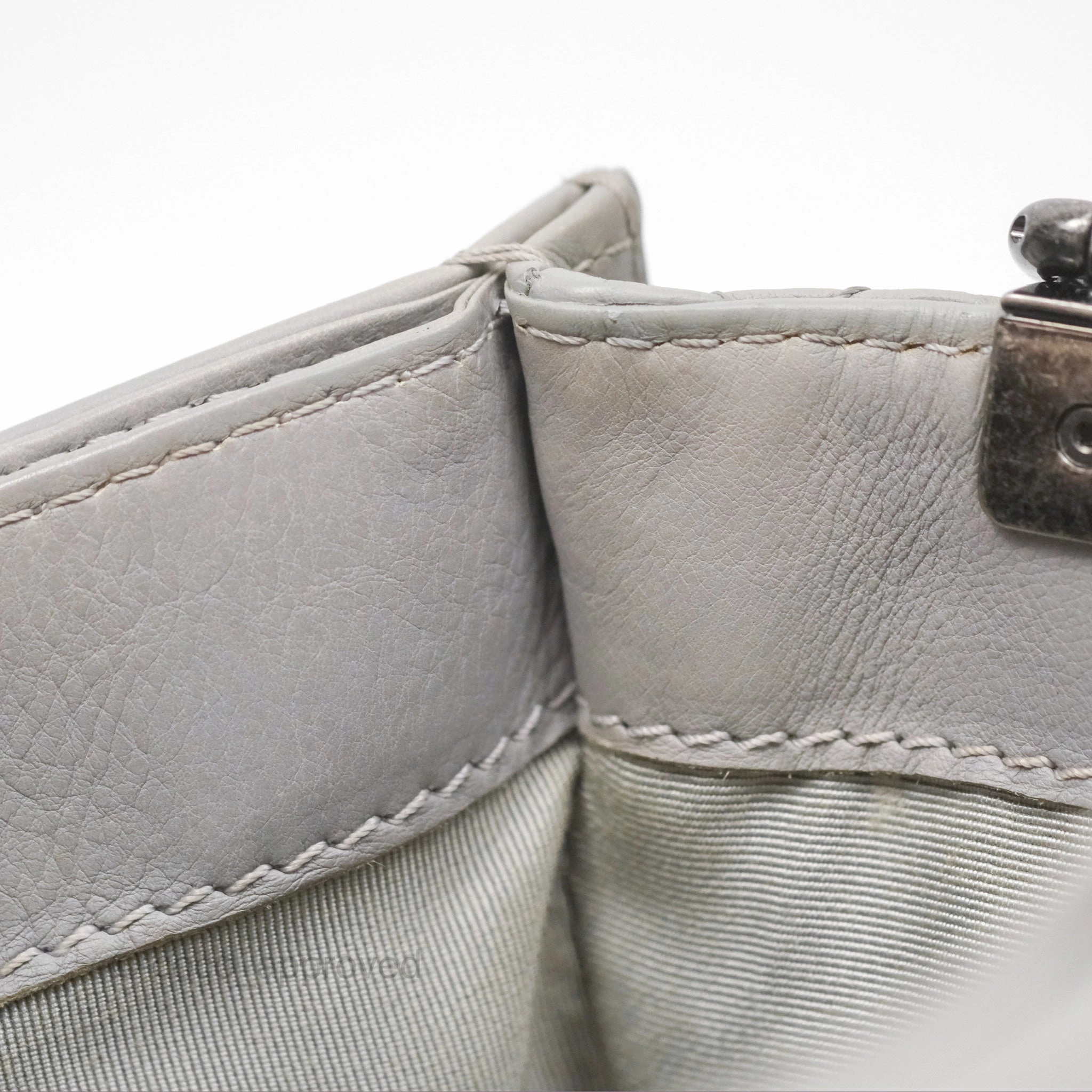 Chanel Medium Boy Reverso Flap Light Grey Calfskin Ruthenium Hardware