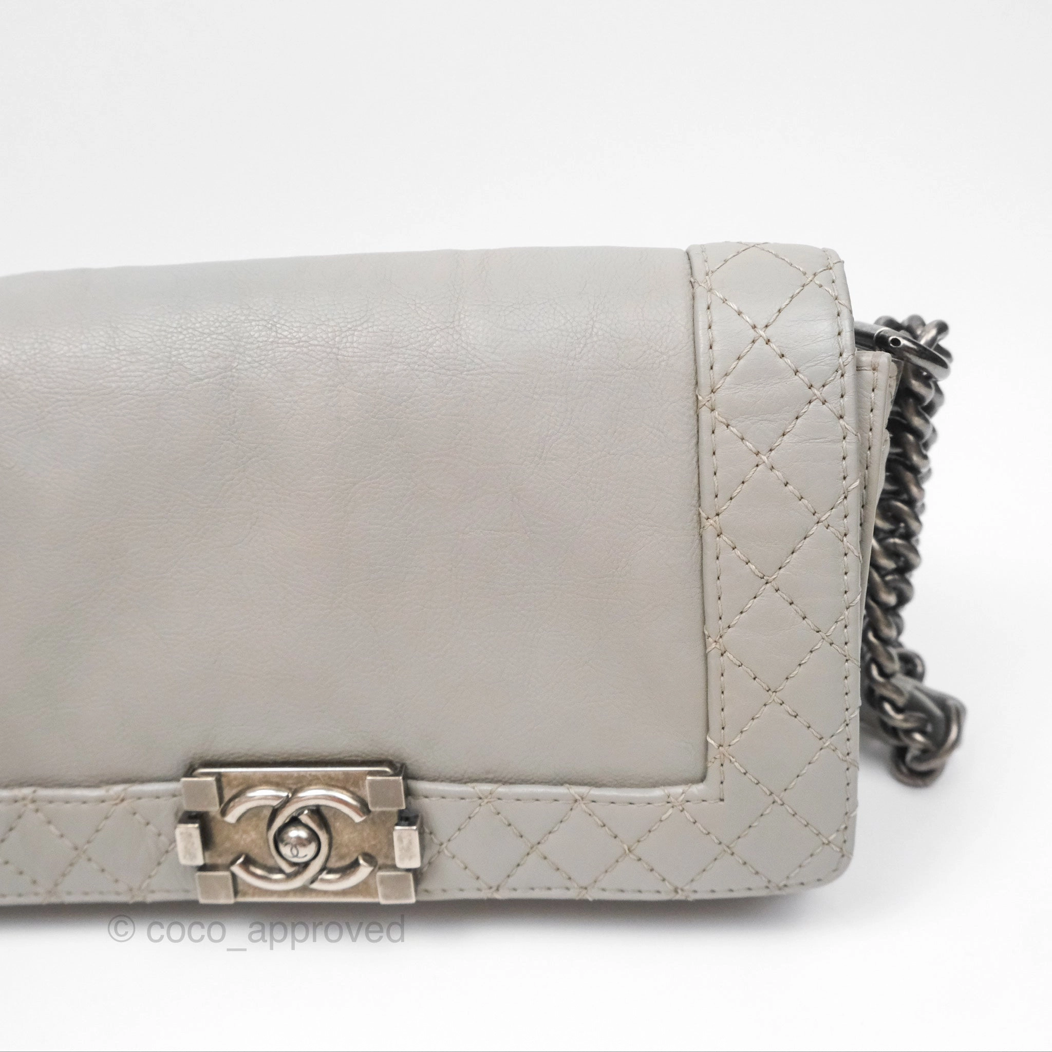 Chanel Medium Boy Reverso Flap Light Grey Calfskin Ruthenium Hardware