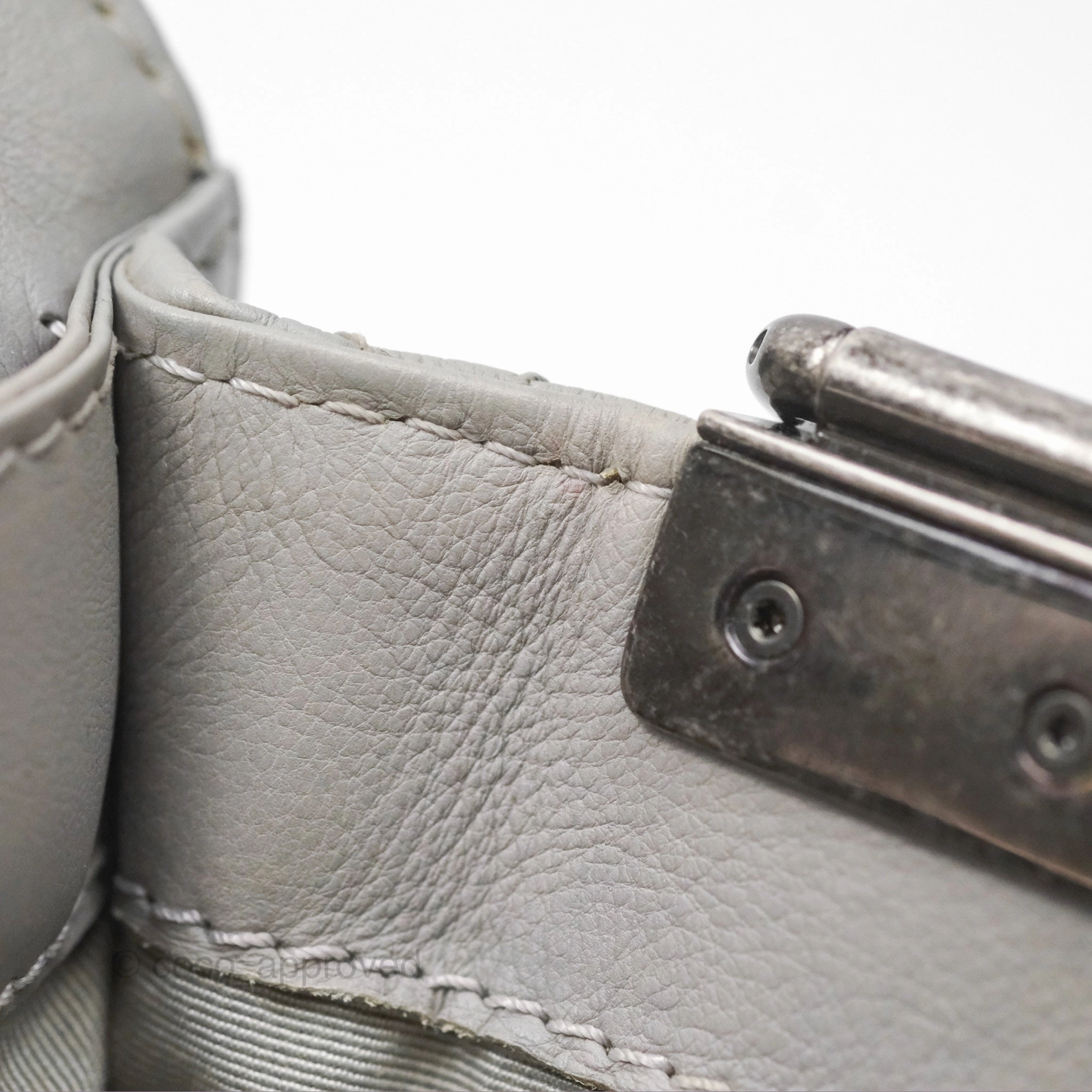 Chanel Medium Boy Reverso Flap Light Grey Calfskin Ruthenium Hardware