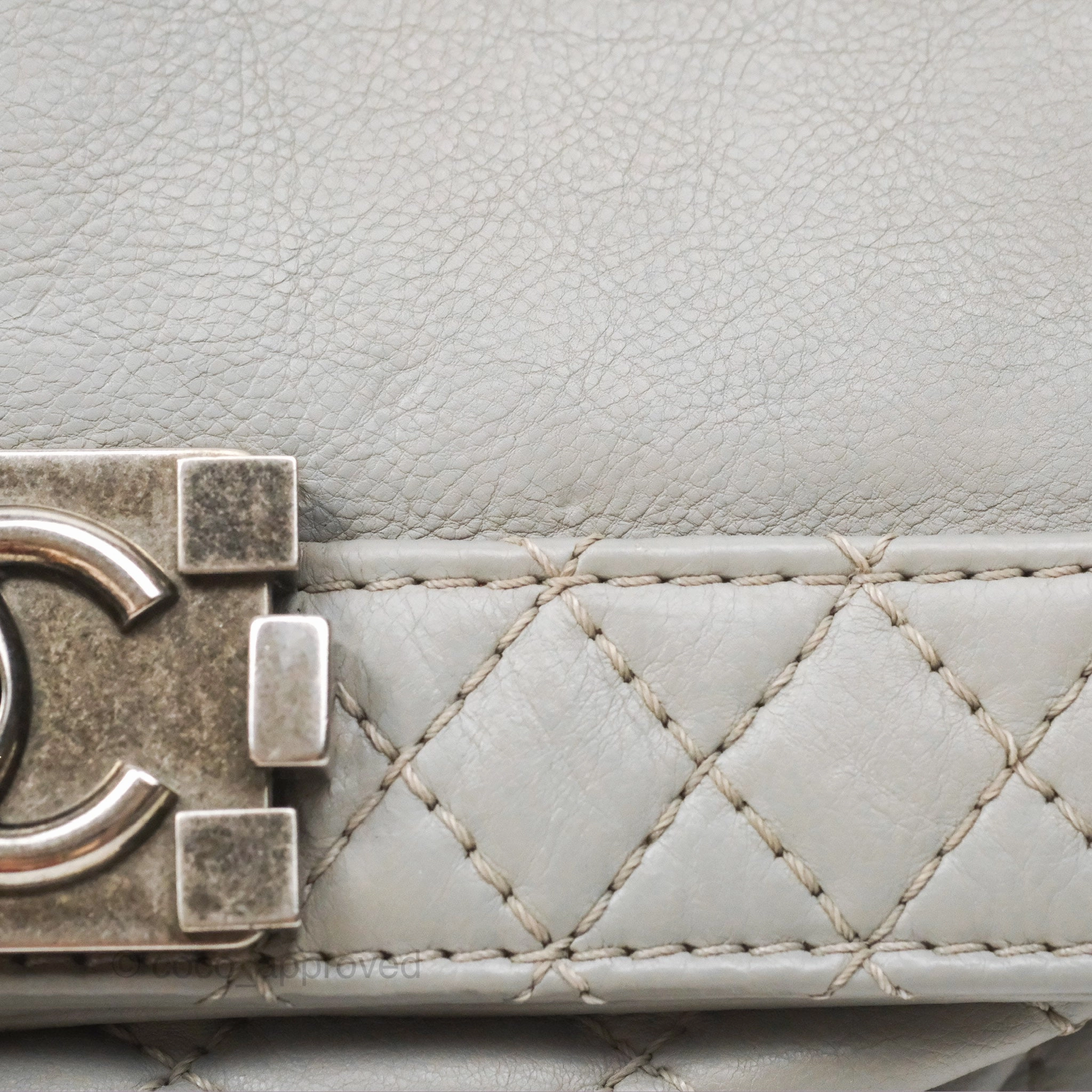 Chanel Medium Boy Reverso Flap Light Grey Calfskin Ruthenium Hardware