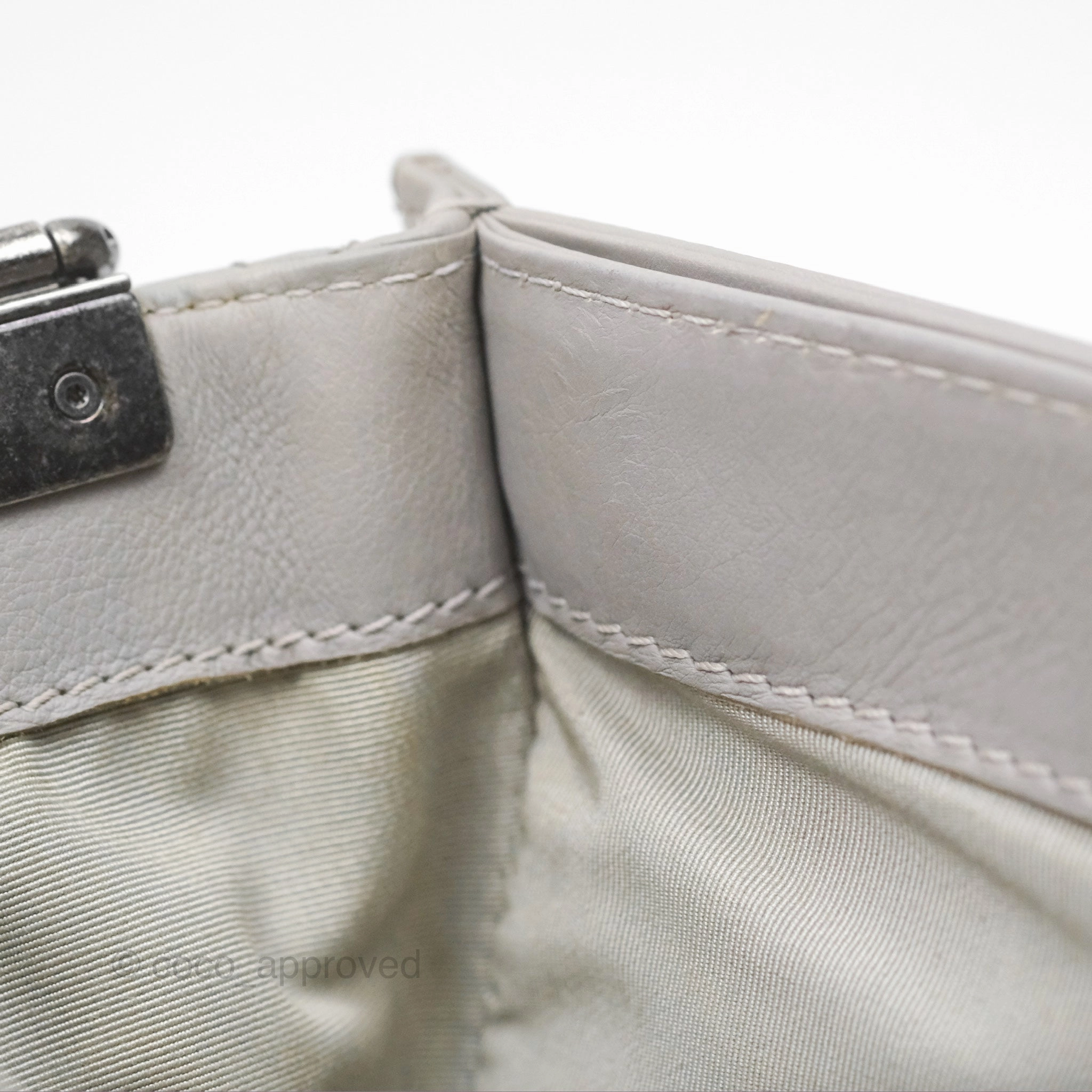 Chanel Medium Boy Reverso Flap Light Grey Calfskin Ruthenium Hardware