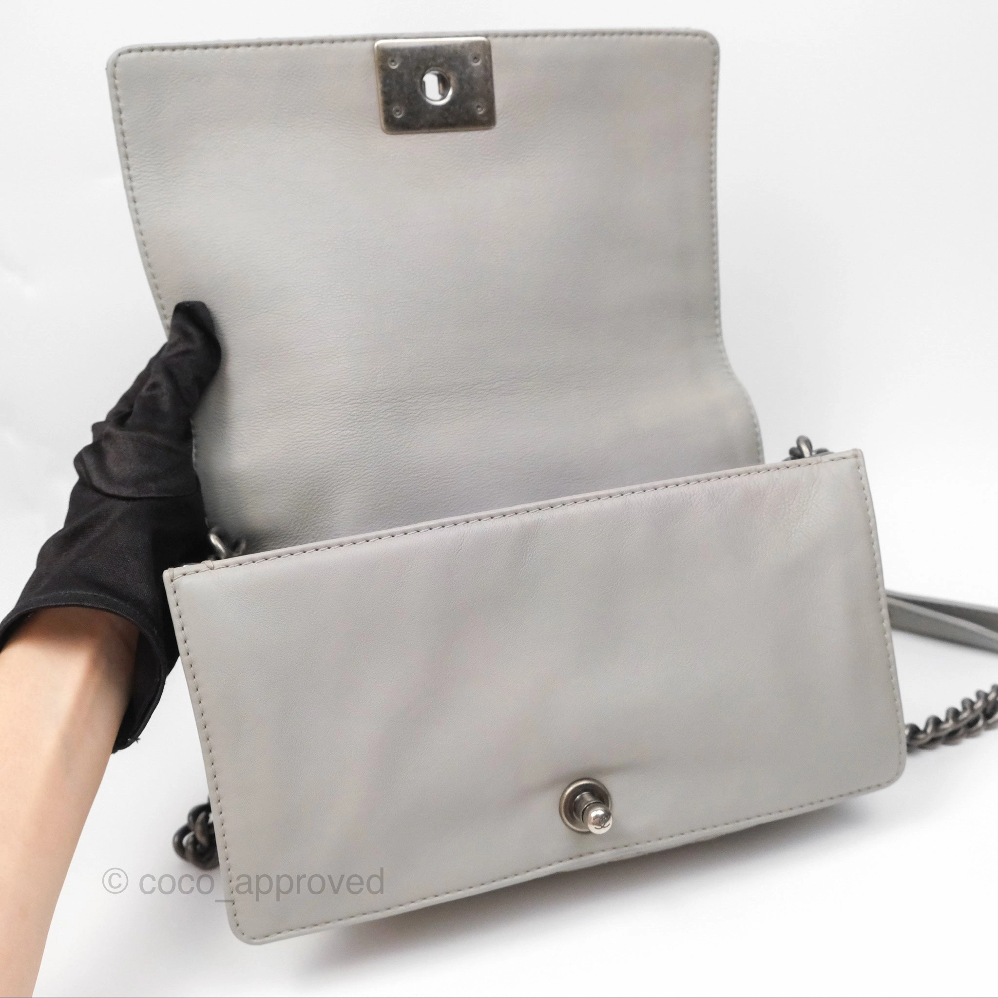 Chanel Medium Boy Reverso Flap Light Grey Calfskin Ruthenium Hardware