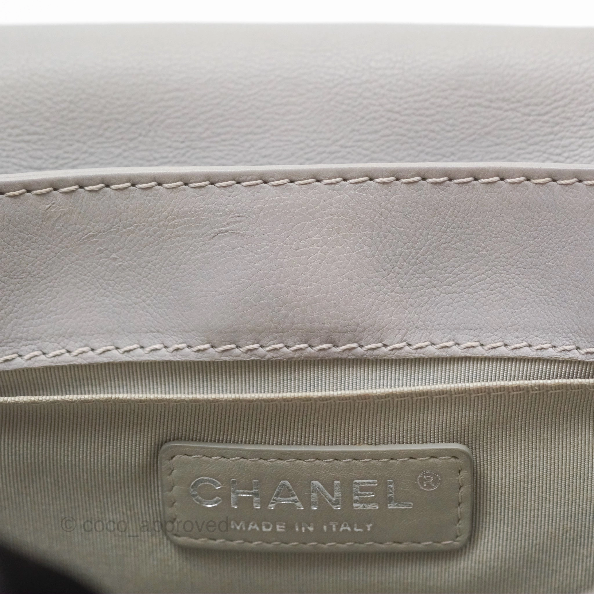 Chanel Medium Boy Reverso Flap Light Grey Calfskin Ruthenium Hardware