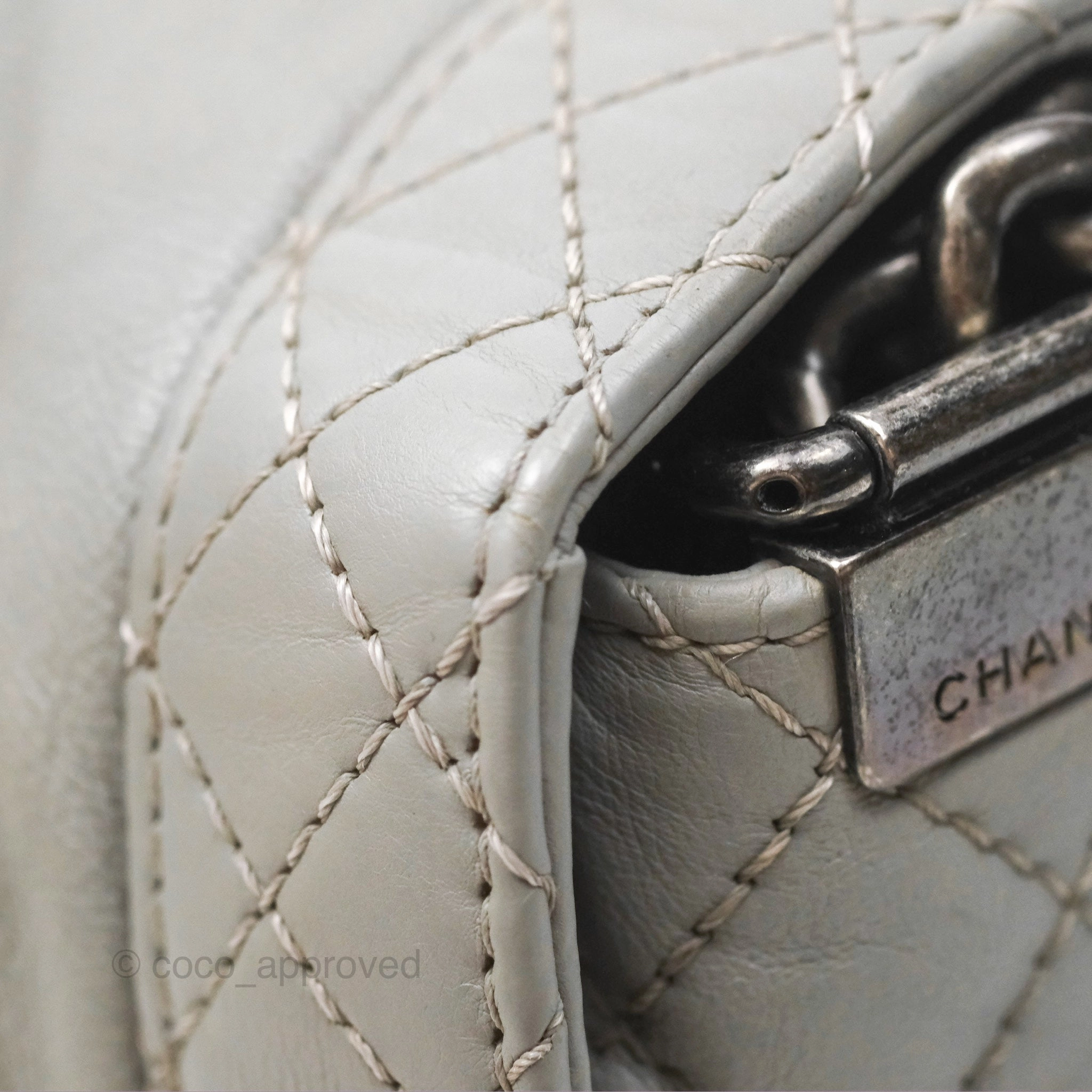Chanel Medium Boy Reverso Flap Light Grey Calfskin Ruthenium Hardware