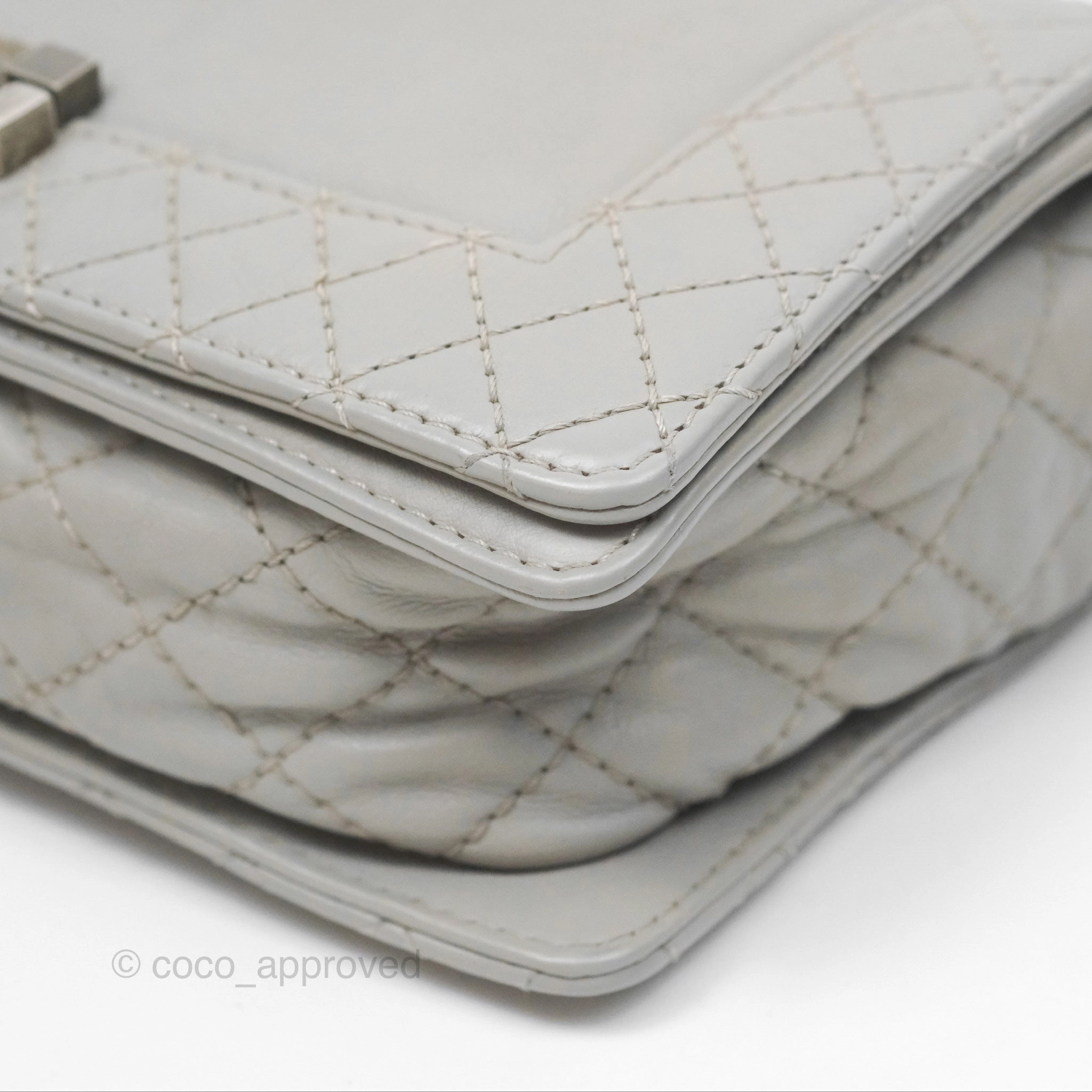Chanel Medium Boy Reverso Flap Light Grey Calfskin Ruthenium Hardware