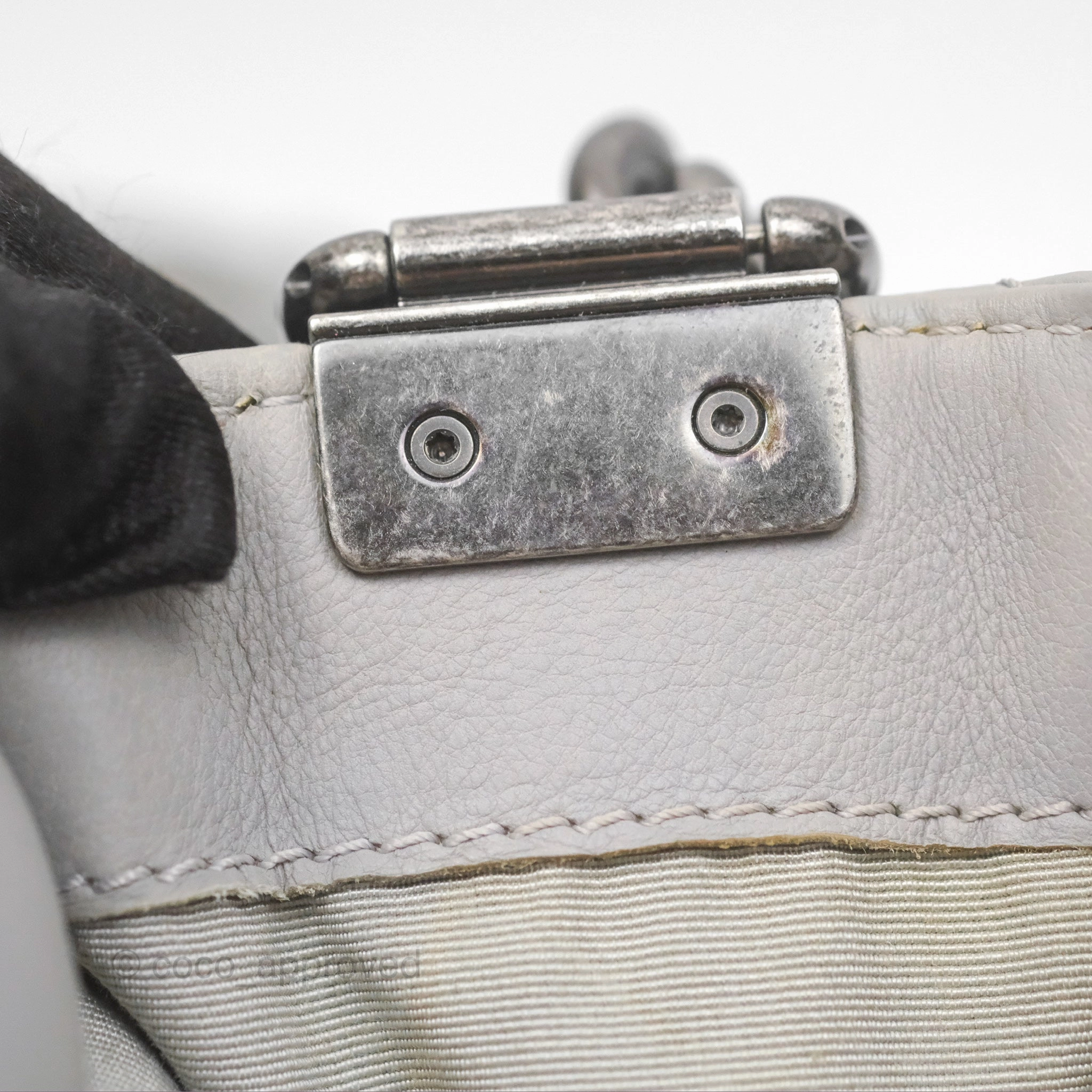 Chanel Medium Boy Reverso Flap Light Grey Calfskin Ruthenium Hardware