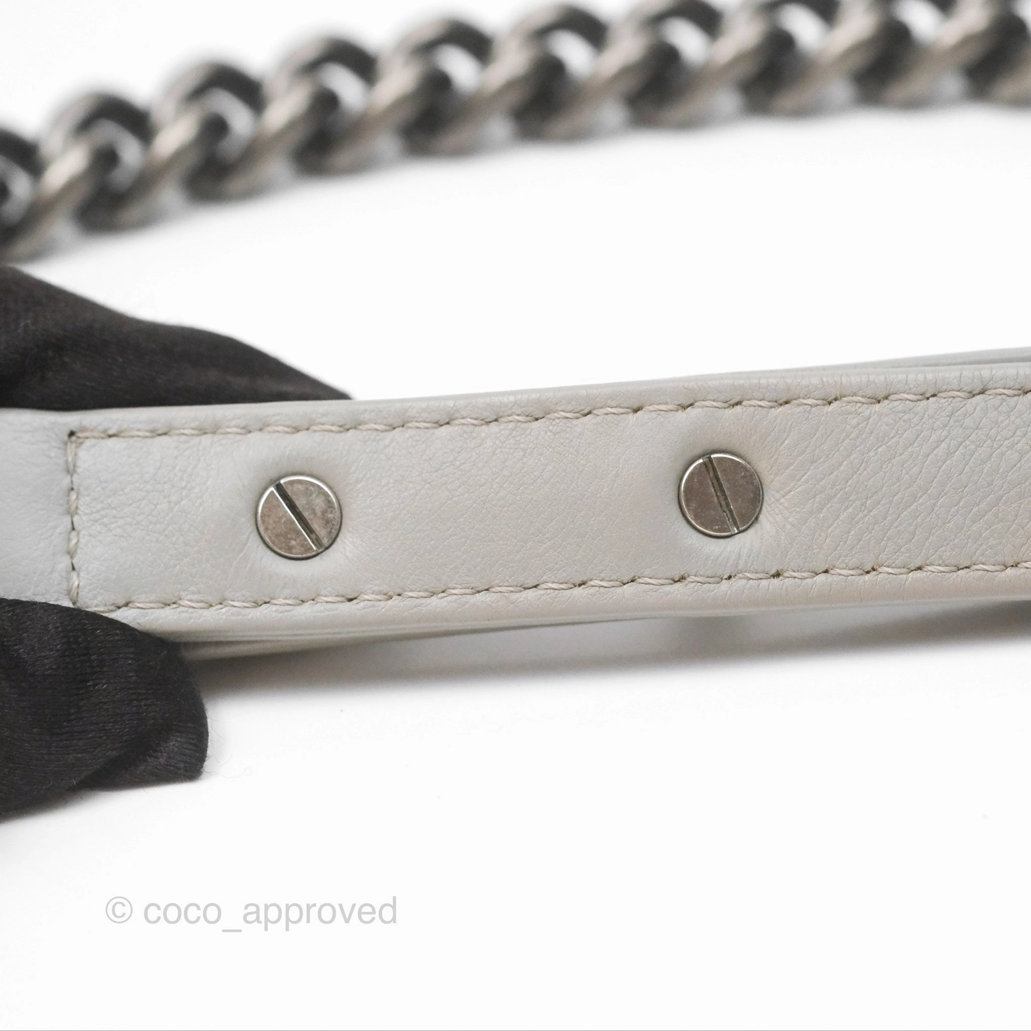 Chanel Medium Boy Reverso Flap Light Grey Calfskin Ruthenium Hardware