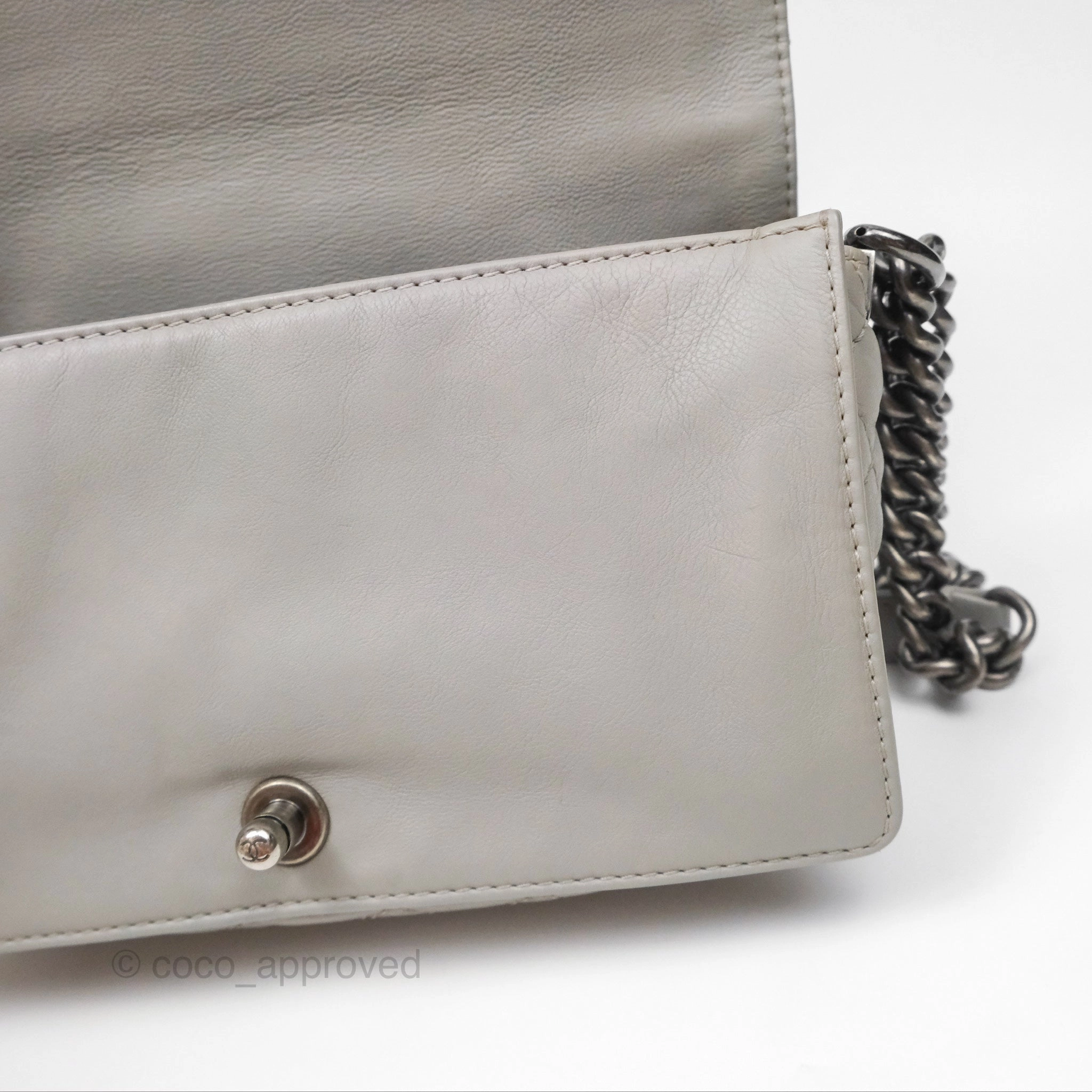 Chanel Medium Boy Reverso Flap Light Grey Calfskin Ruthenium Hardware