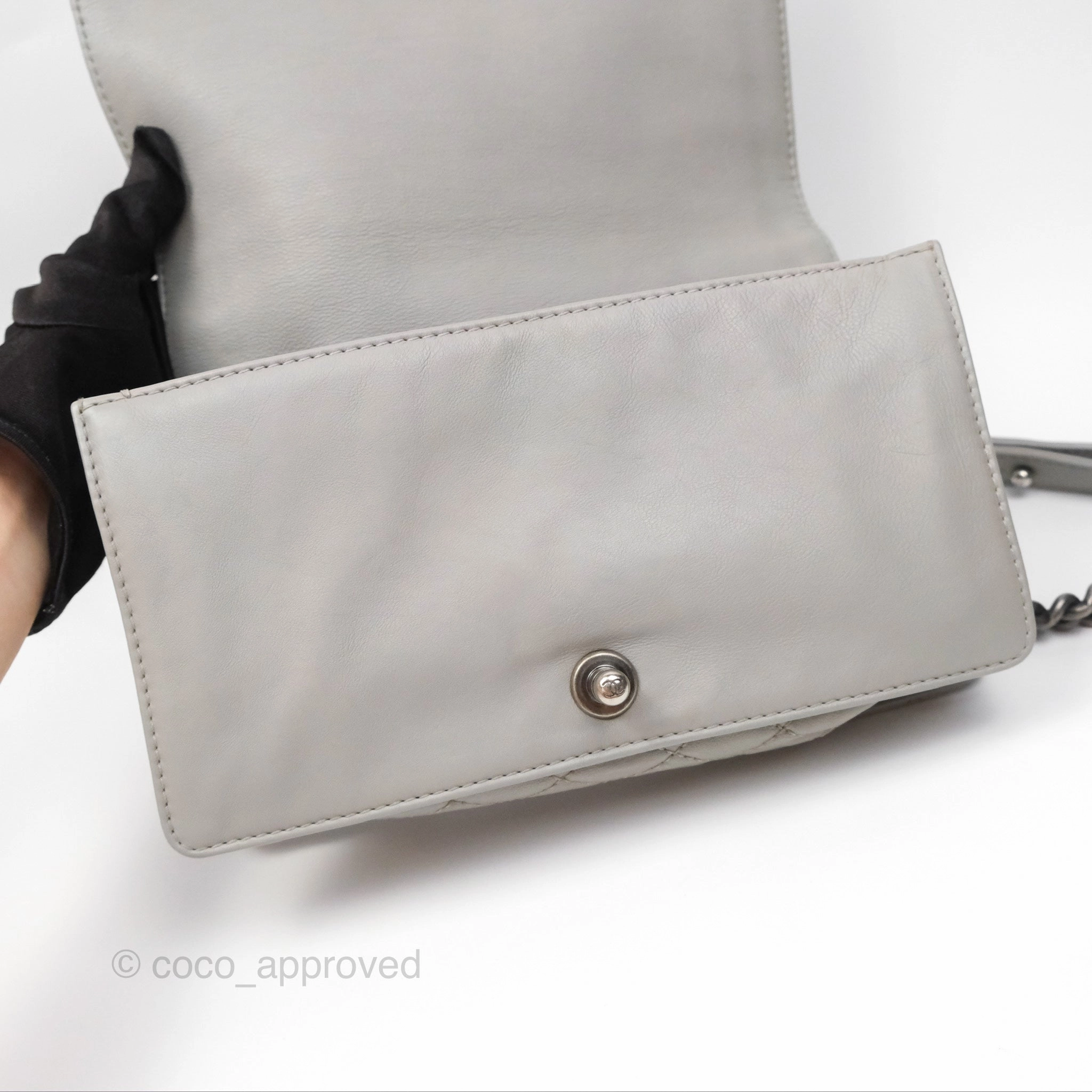 Chanel Medium Boy Reverso Flap Light Grey Calfskin Ruthenium Hardware