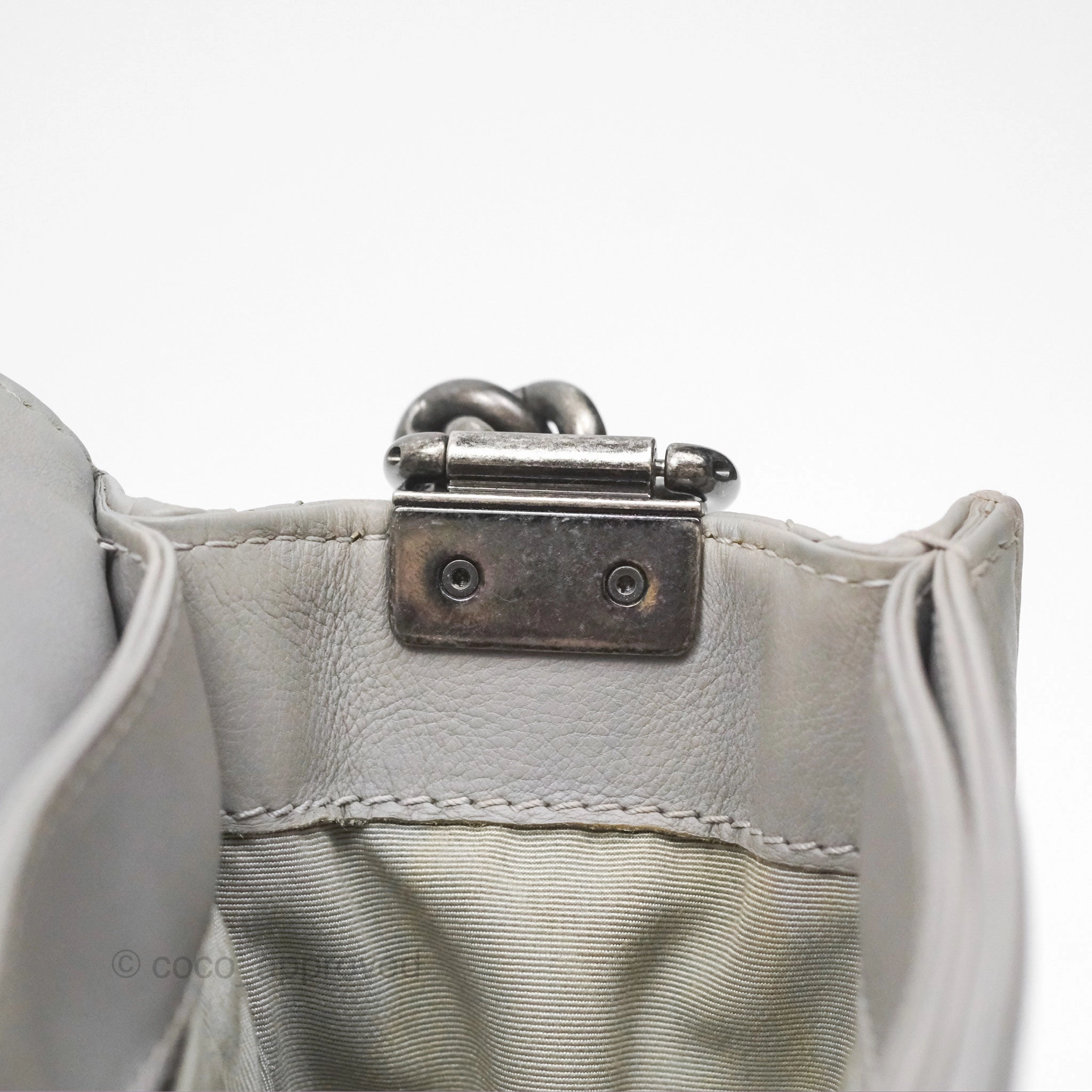 Chanel Medium Boy Reverso Flap Light Grey Calfskin Ruthenium Hardware