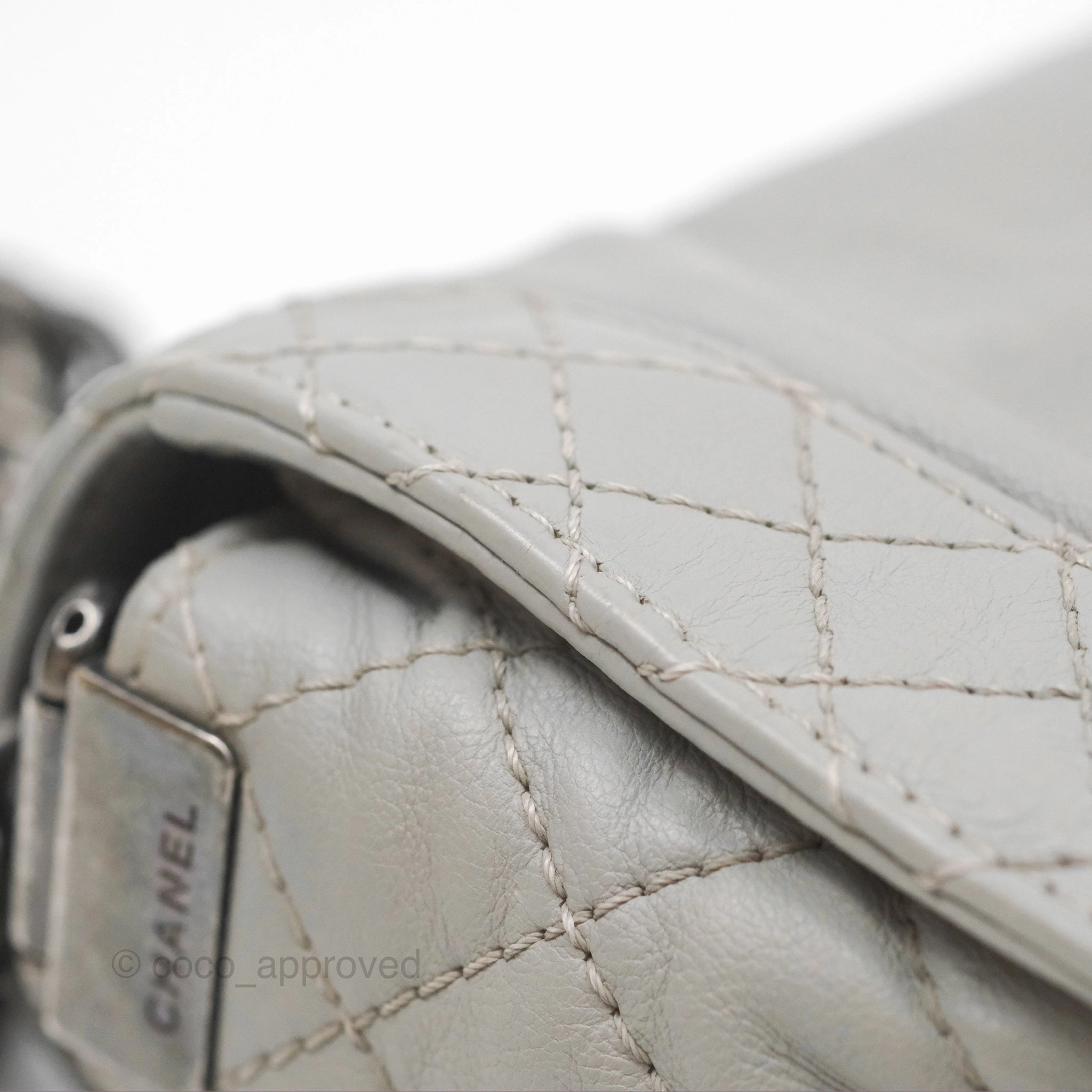 Chanel Medium Boy Reverso Flap Light Grey Calfskin Ruthenium Hardware