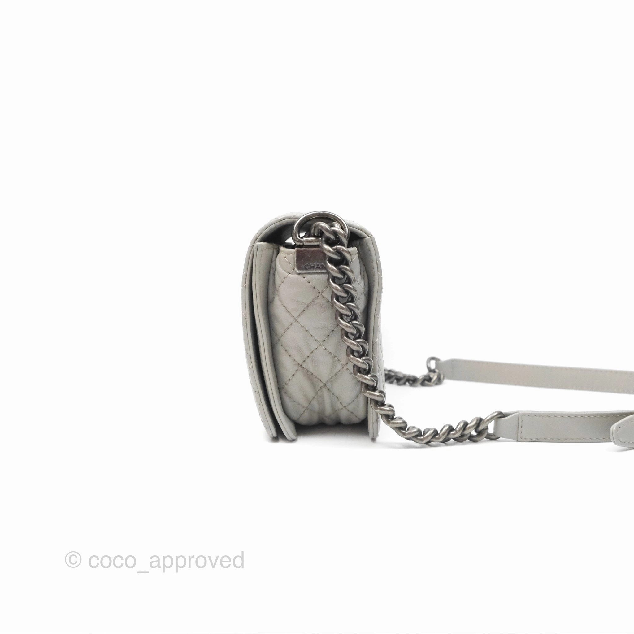 Chanel Medium Boy Reverso Flap Light Grey Calfskin Ruthenium Hardware