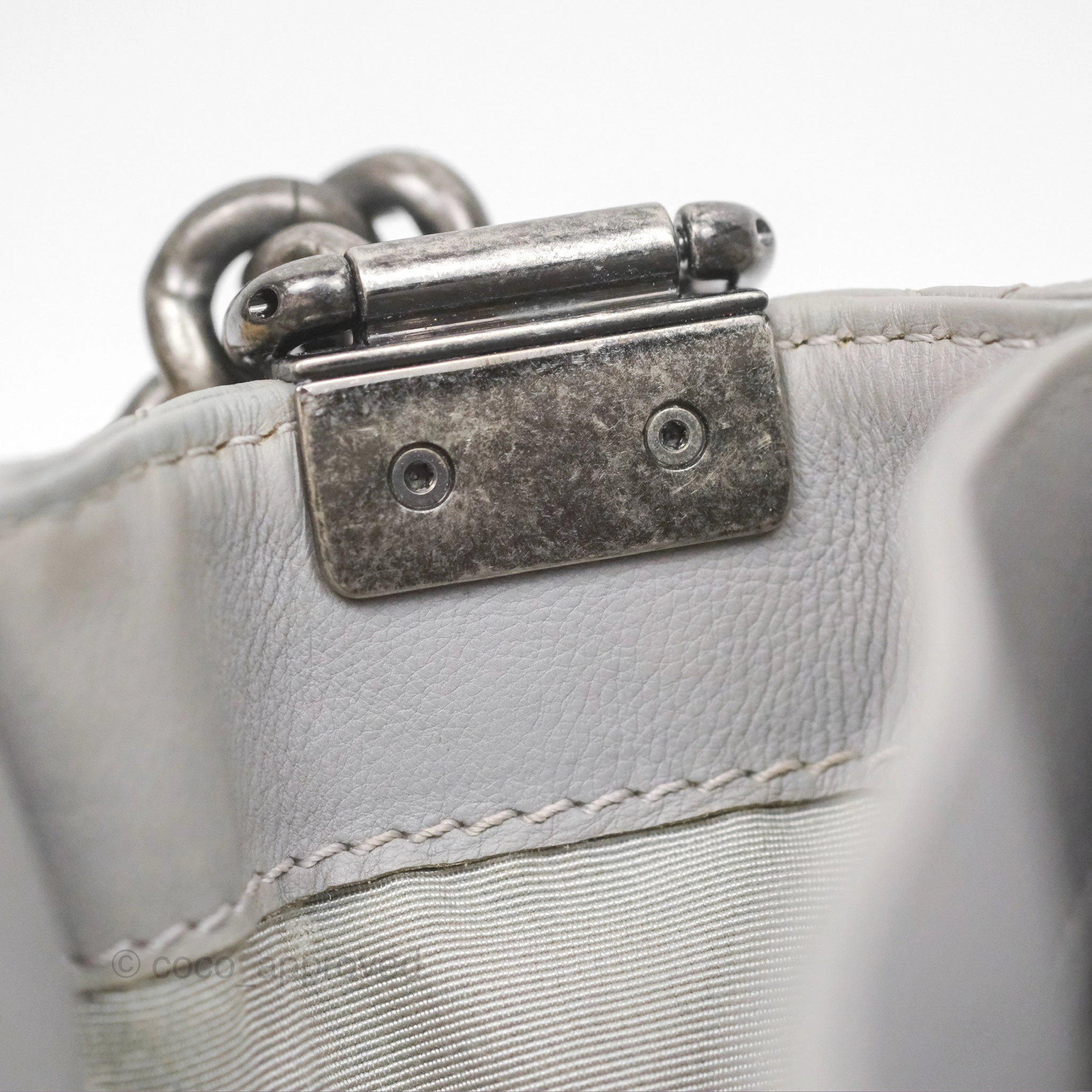 Chanel Medium Boy Reverso Flap Light Grey Calfskin Ruthenium Hardware