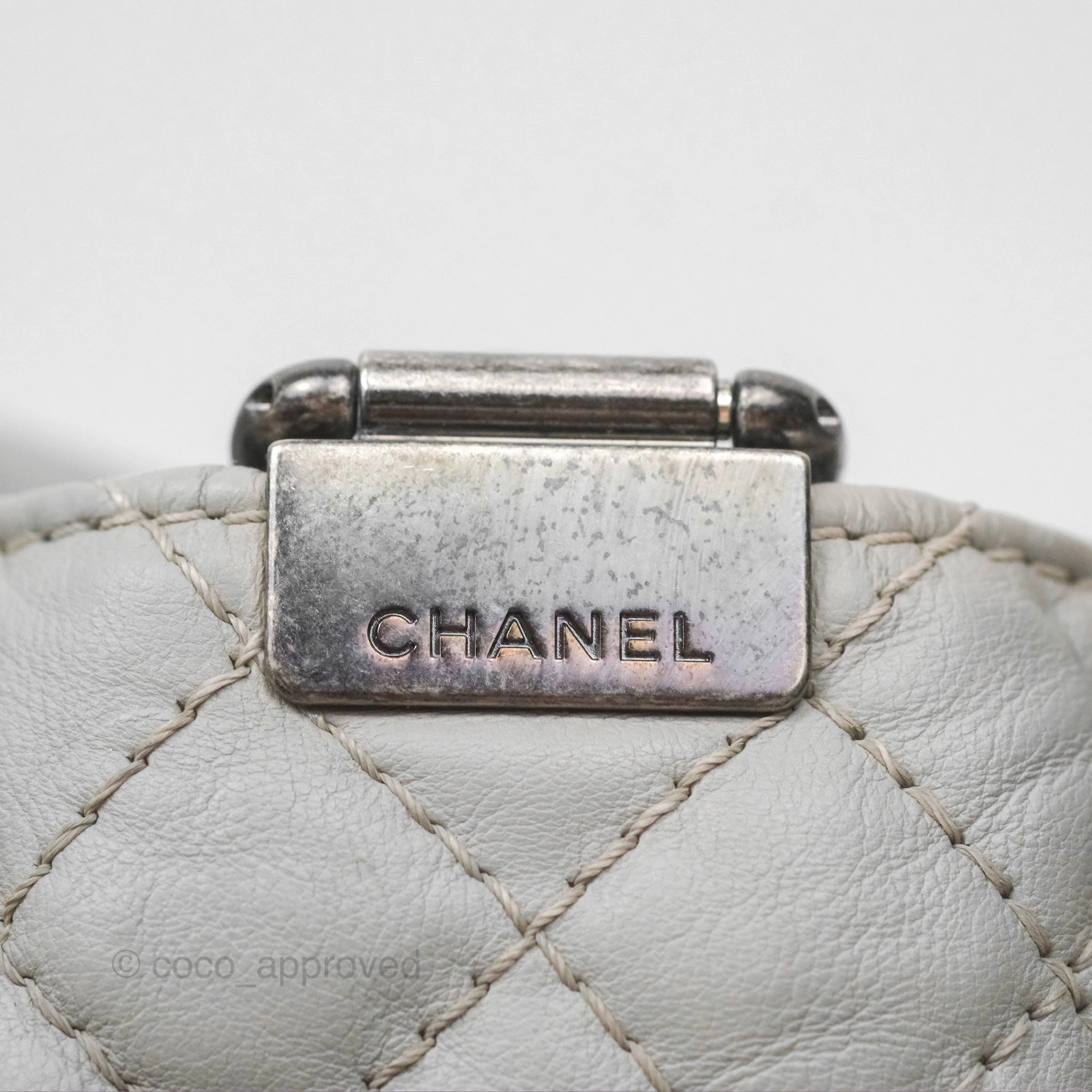 Chanel Medium Boy Reverso Flap Light Grey Calfskin Ruthenium Hardware