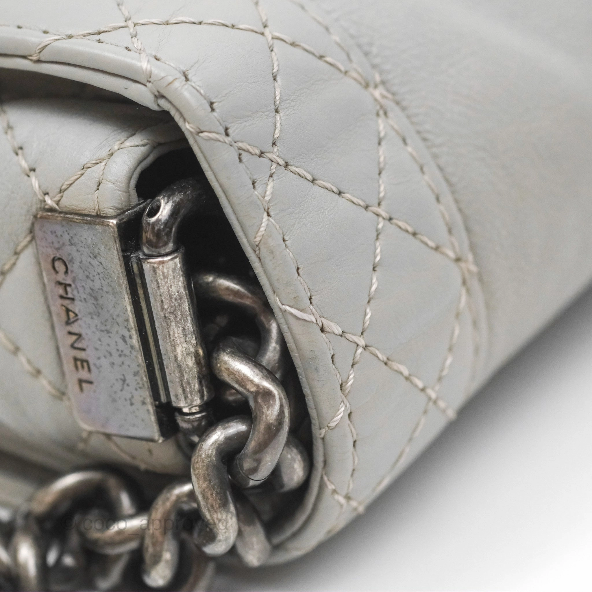 Chanel Medium Boy Reverso Flap Light Grey Calfskin Ruthenium Hardware
